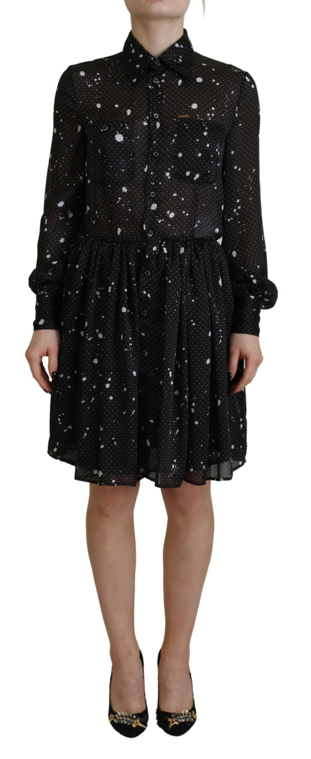 Dsquared² Black Polka Dot Long Sleeves Button Down Dress | Regal Royce