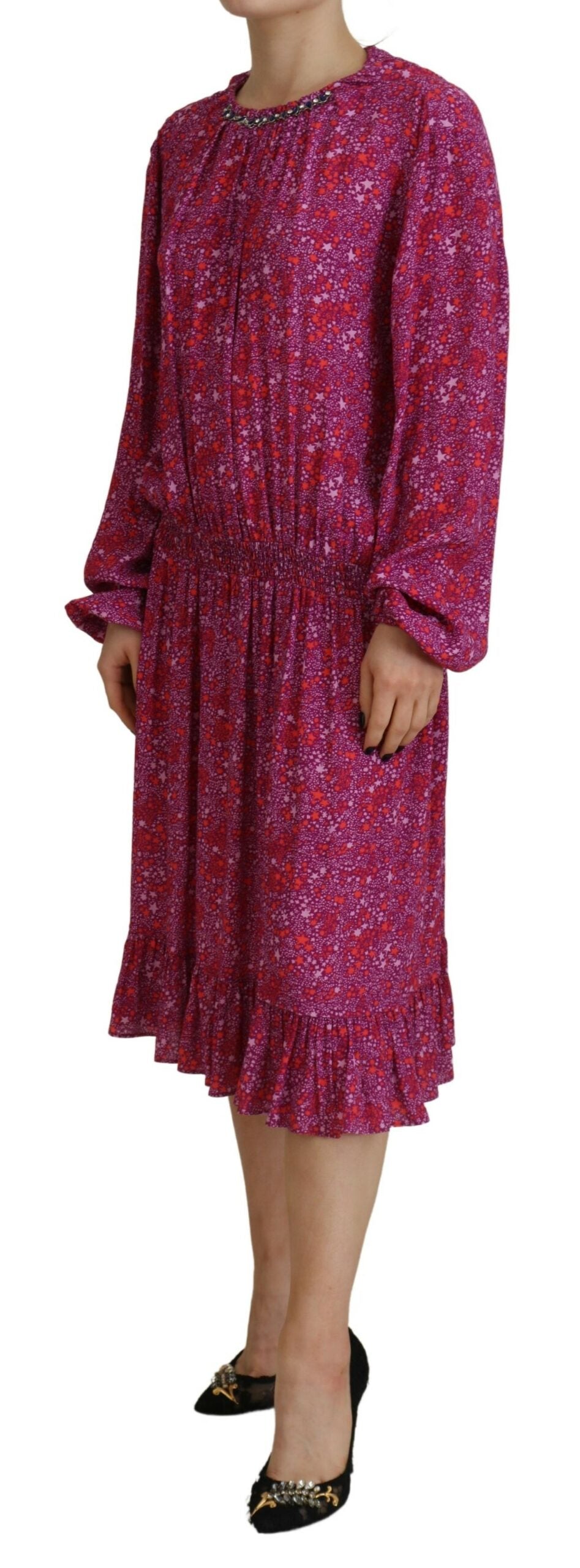 Dsquared² Fuchsia Stars Embellished Long Sleeves Dress | Regal Royce