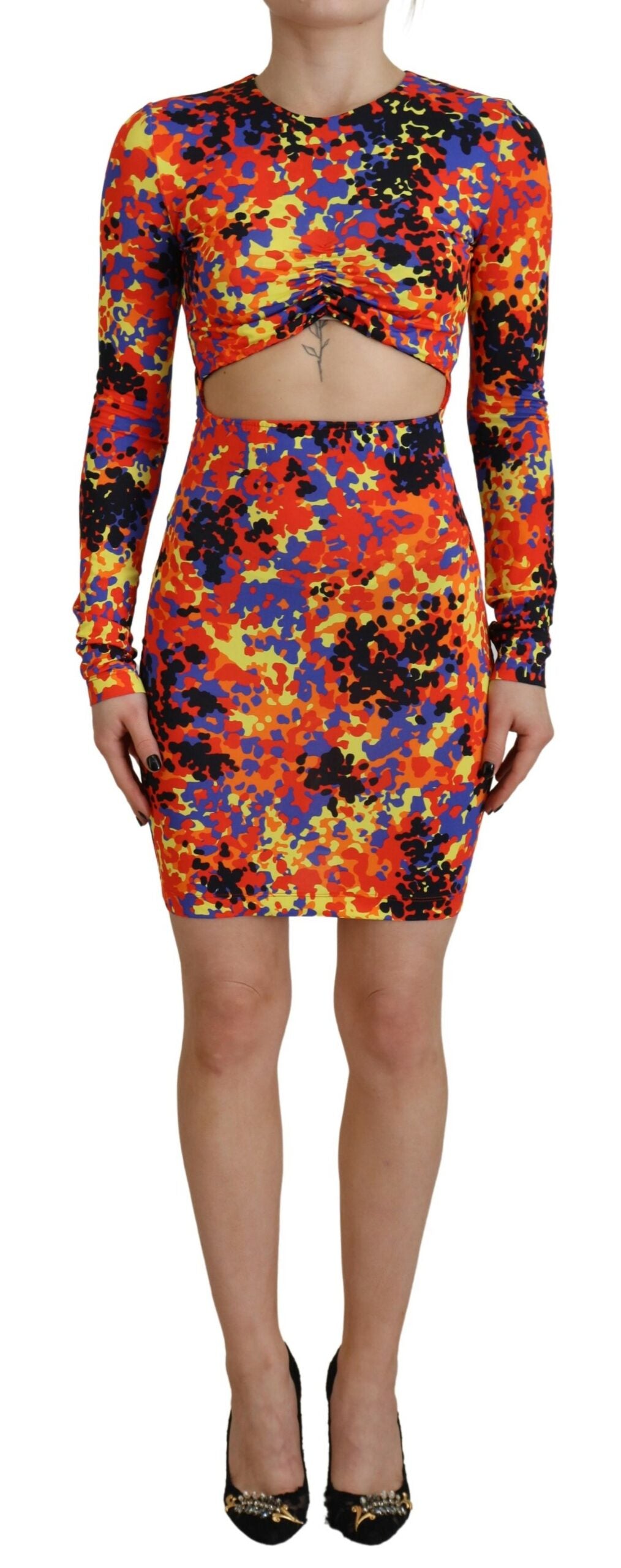 Dsquared² Multicolor Batik Open Belly Long Sleeves Dress | Regal Royce