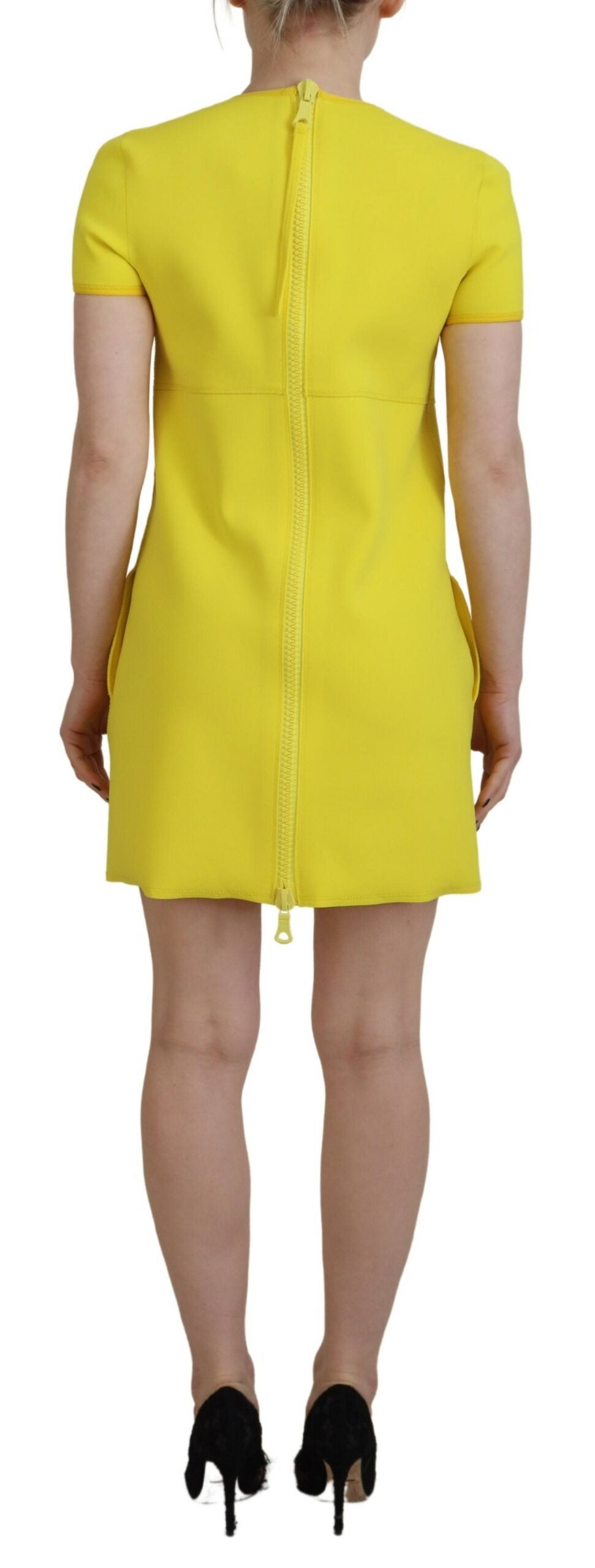 Dsquared² Yellow Nylon Short Sleeves Round Neck Mini Dress | Regal Royce