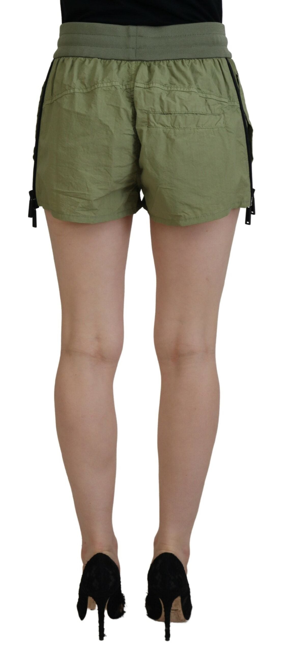 Dsquared² Green Cotton Mid Waist Drawstring Tapered Shorts | Regal Royce