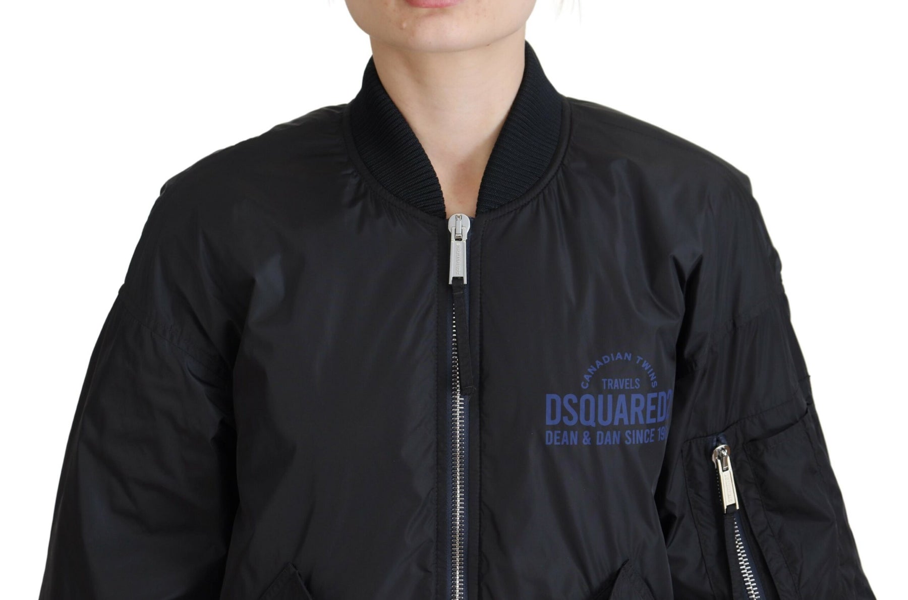 Dsquared² Black Logo Print Full Zip Women Bomber Jacket | Regal Royce