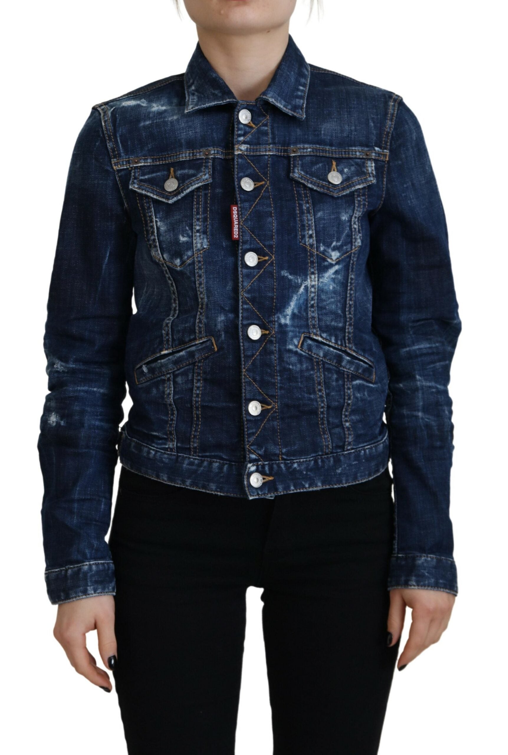Dsquared² Blue Icon Printed Distressed Denim Jacket | Regal Royce