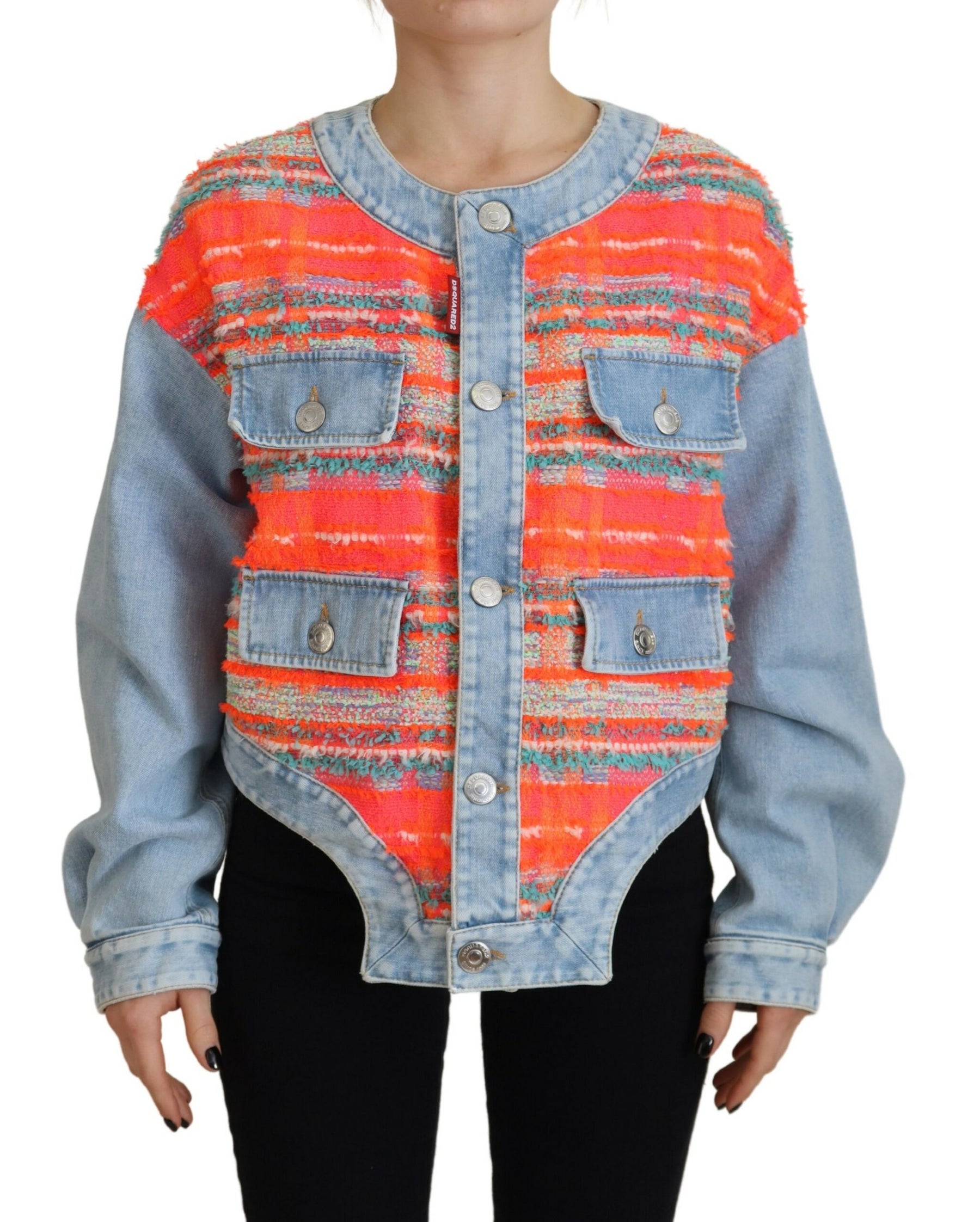 Dsquared² Orange Blue Panelled Button Front Denim Jacket | Regal Royce