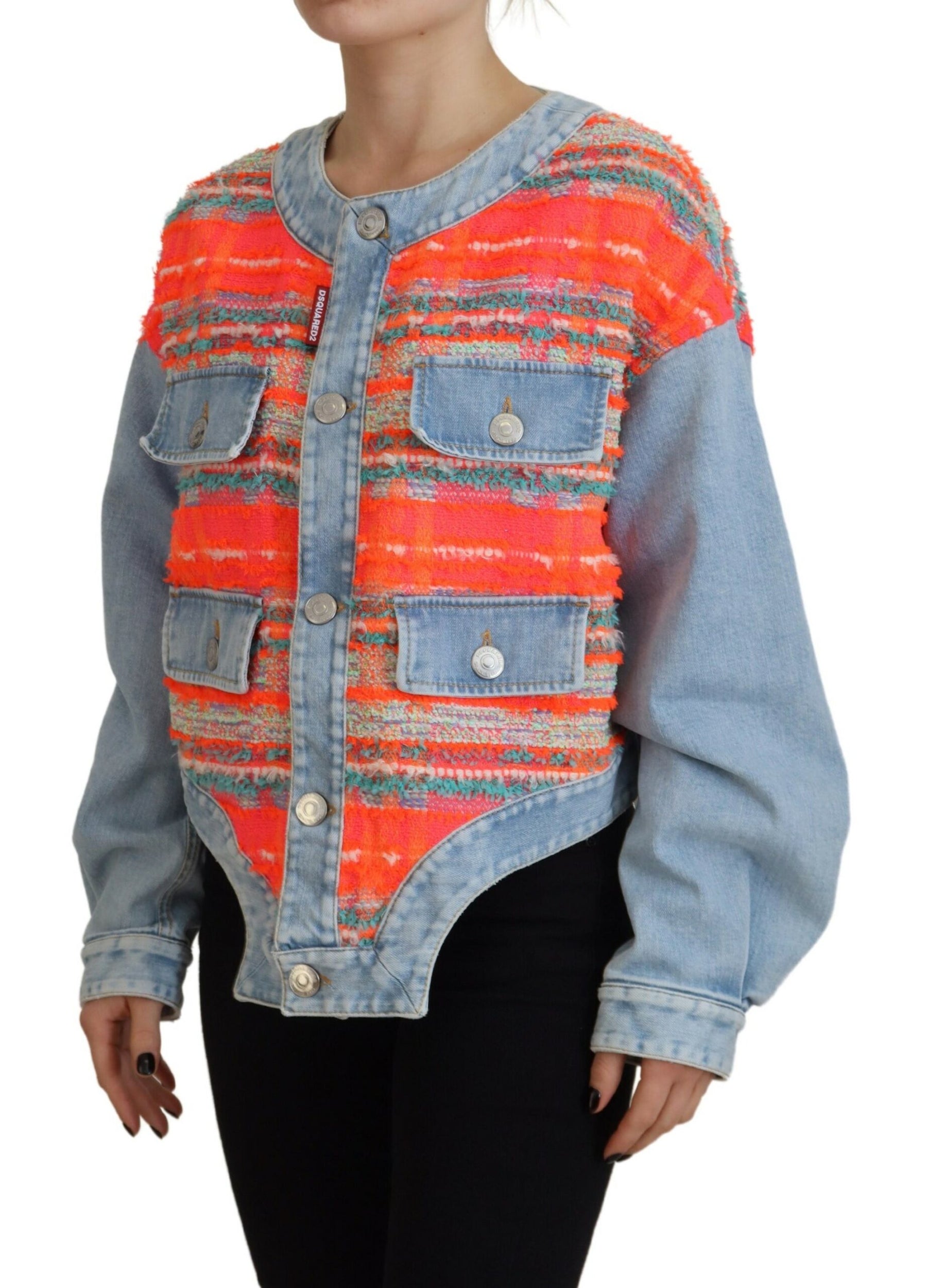 Dsquared² Orange Blue Panelled Button Front Denim Jacket | Regal Royce