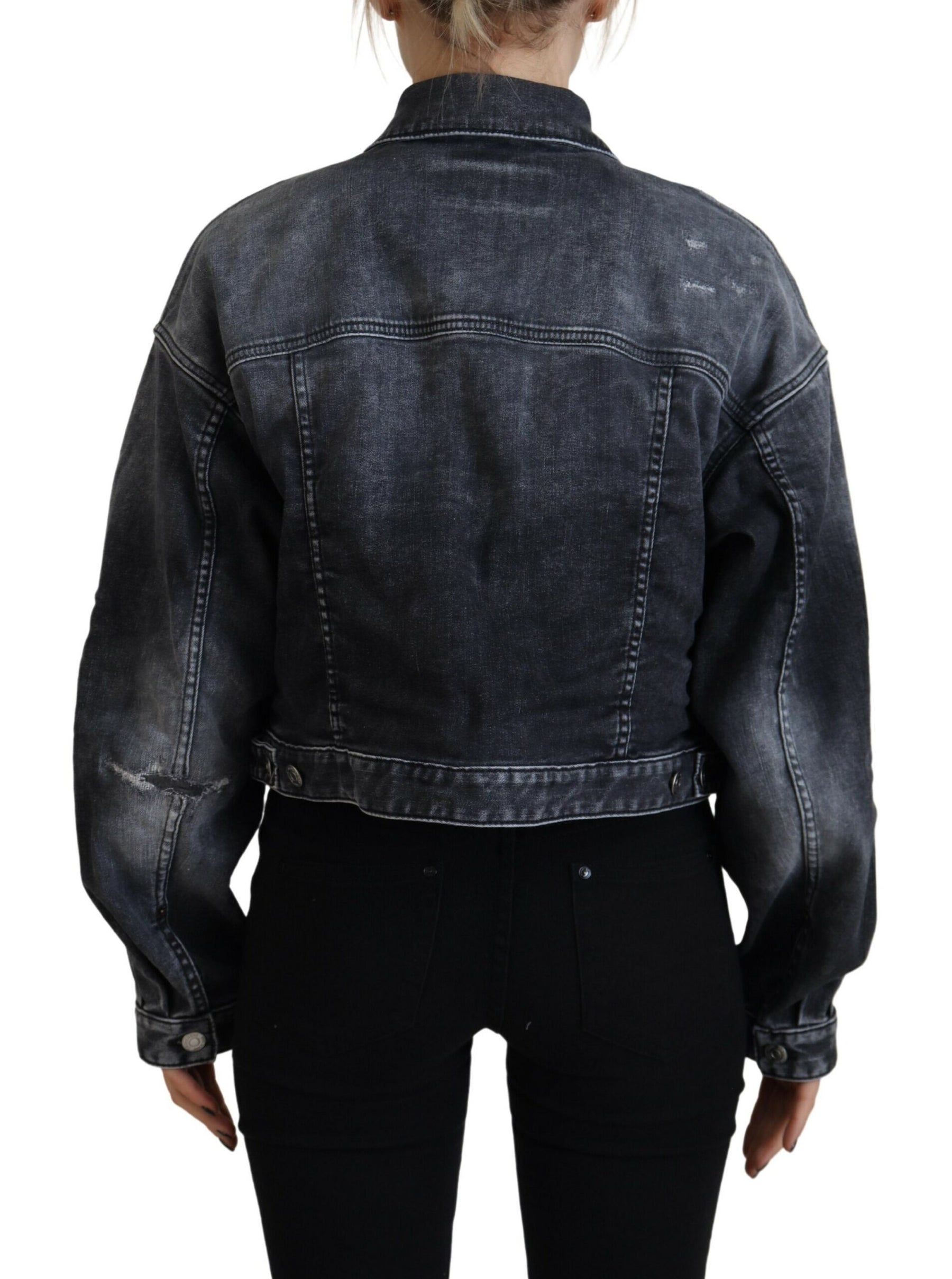 Dsquared² Gray Washed Cotton Cropped Denim Jacket | Regal Royce