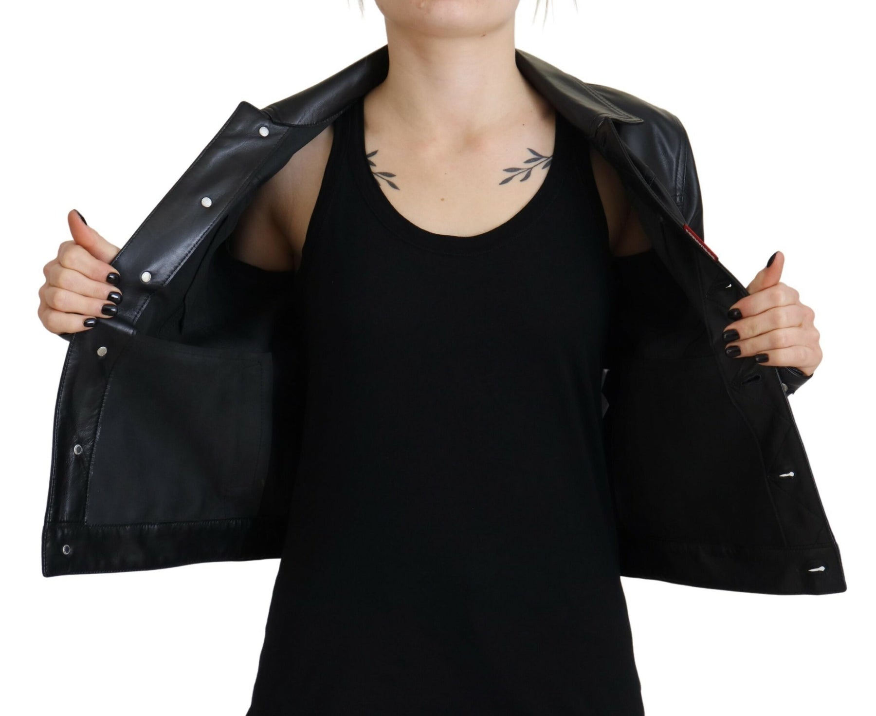 Dsquared² Black Leather Collared Long Sleeves Jacket | Regal Royce