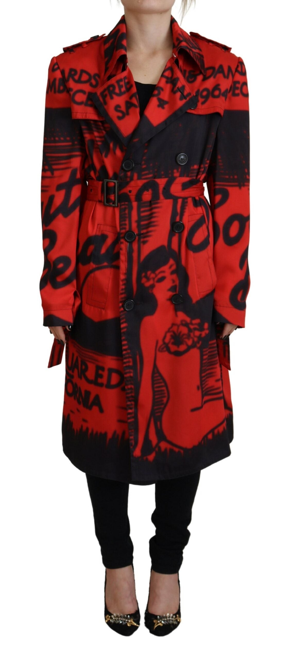Dsquared² Red Printed Button Collared Desigual Coat Jacket | Regal Royce
