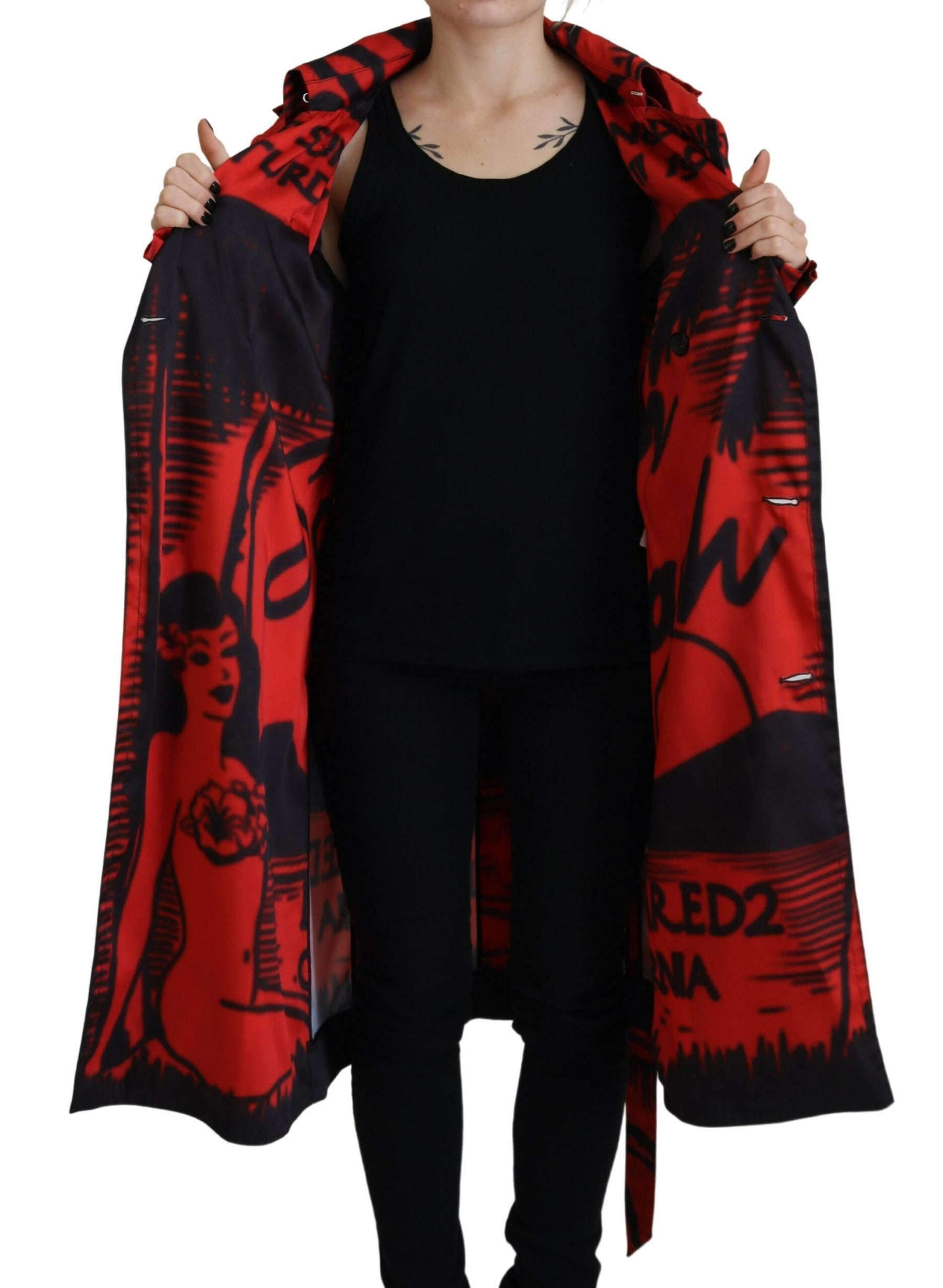 Dsquared² Red Printed Button Collared Desigual Coat Jacket | Regal Royce