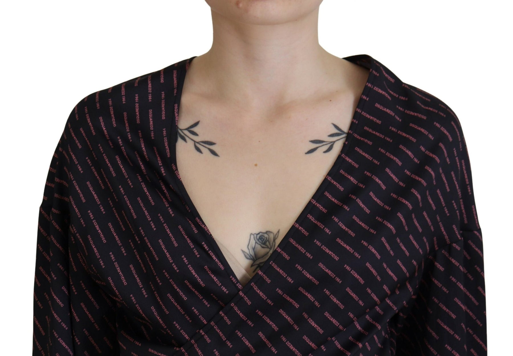 Dsquared² Black Polyester Cropped Logo Printed Blouse Top | Regal Royce