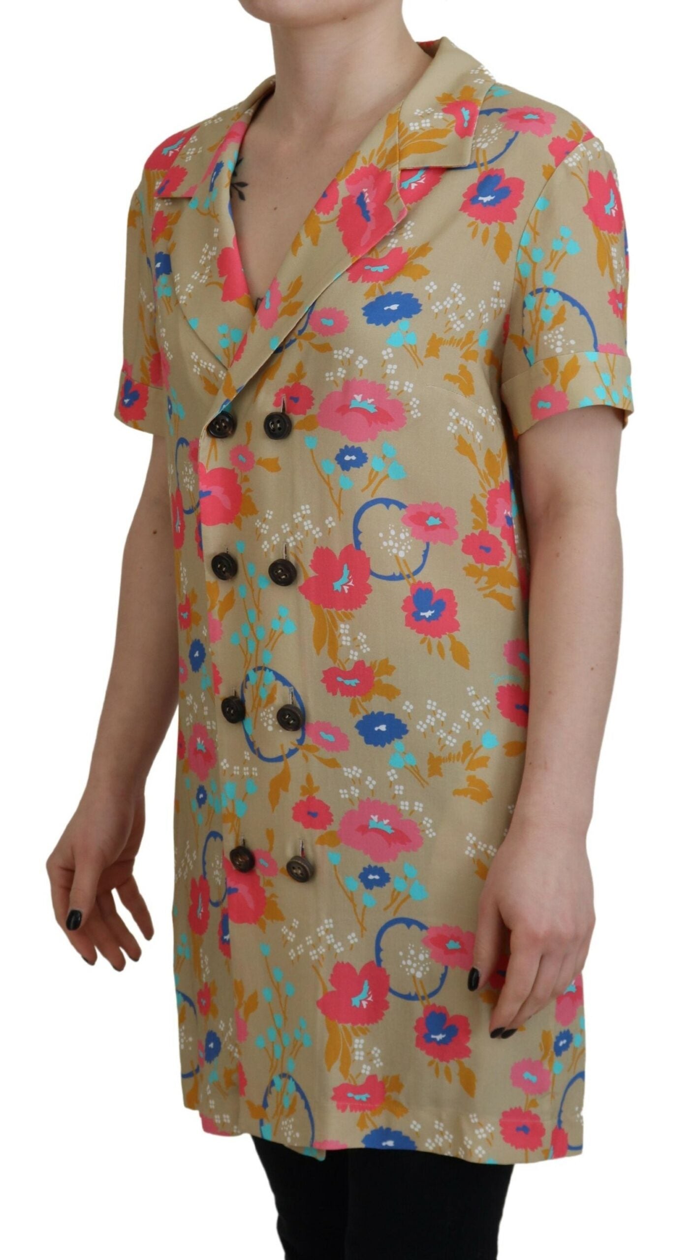 Dsquared² Multicolor Printed Collared Button Front Long Blouse Top | Regal Royce