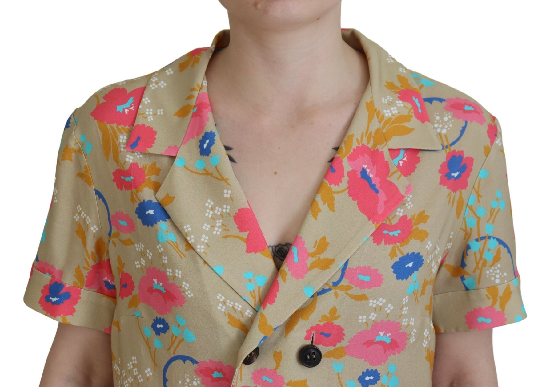 Dsquared² Multicolor Printed Collared Button Front Long Blouse Top | Regal Royce