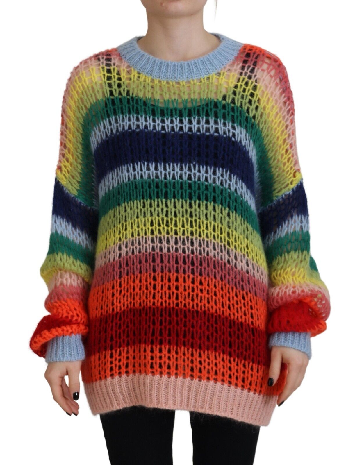 Dsquared² Multicolor Knitted Mohair Crewneck Pullover Sweater | Regal Royce