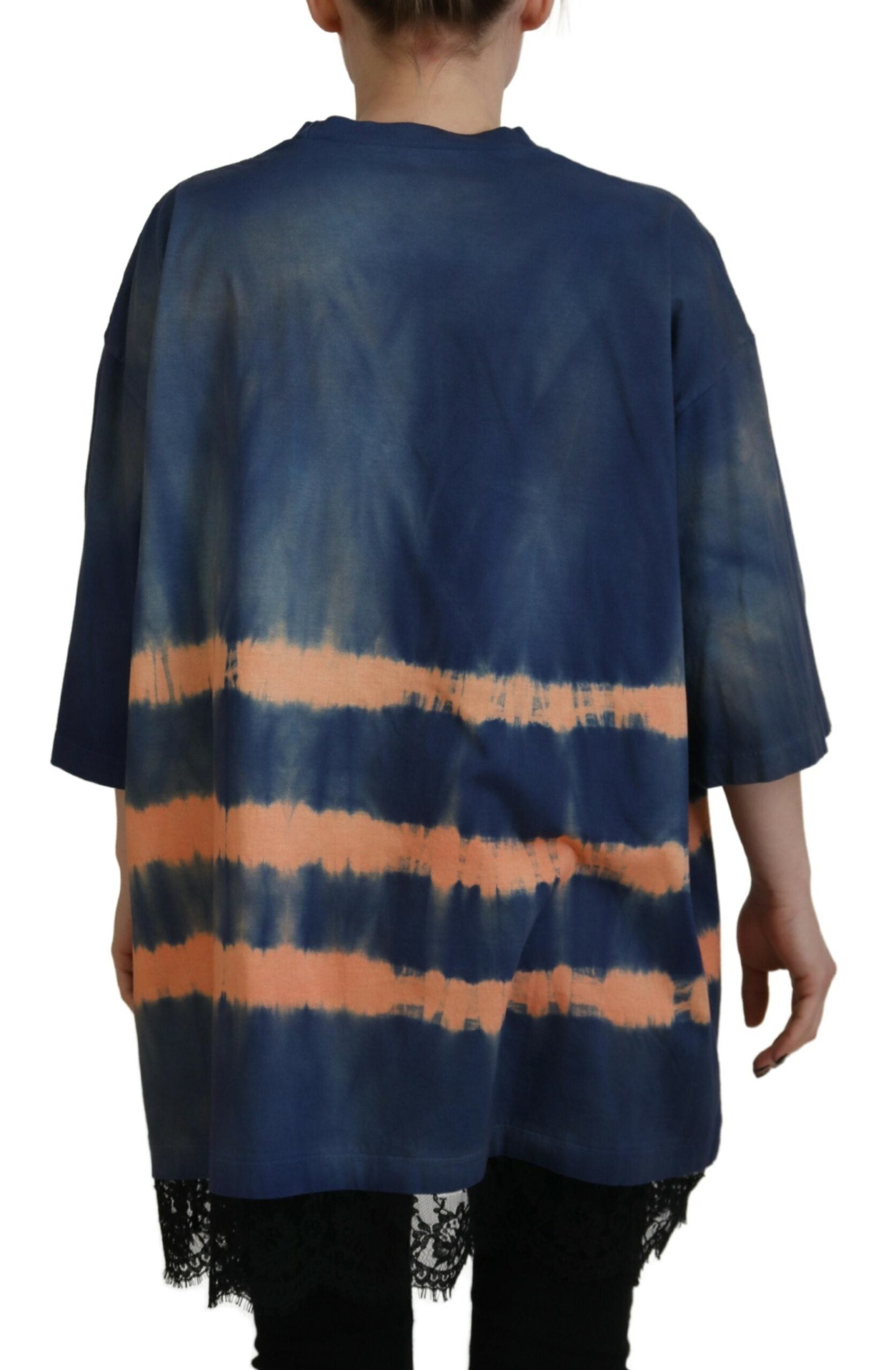 Dsquared² Blue Cotton Tie Dye Short Sleeves Lace T-shirt | Regal Royce