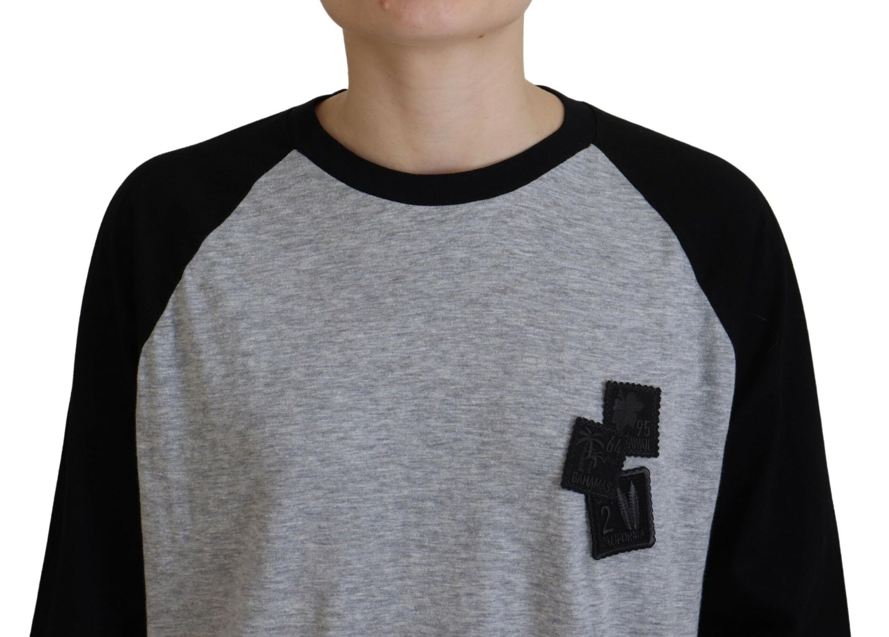 Dsquared² Black Gray Cotton Raglan Long Sleeves Casual Top | Regal Royce