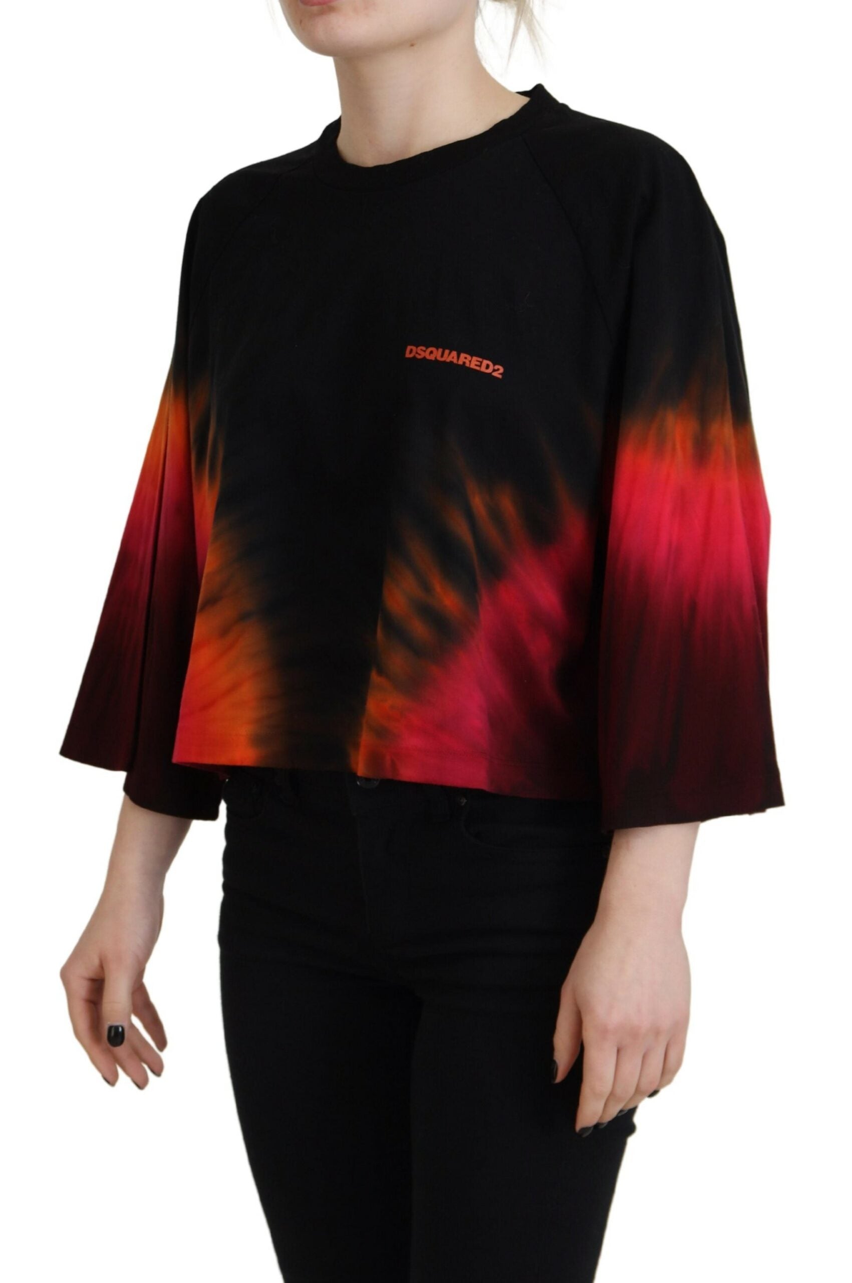Dsquared² Black Cotton Tie Dye Crew Neck Casual Top | Regal Royce
