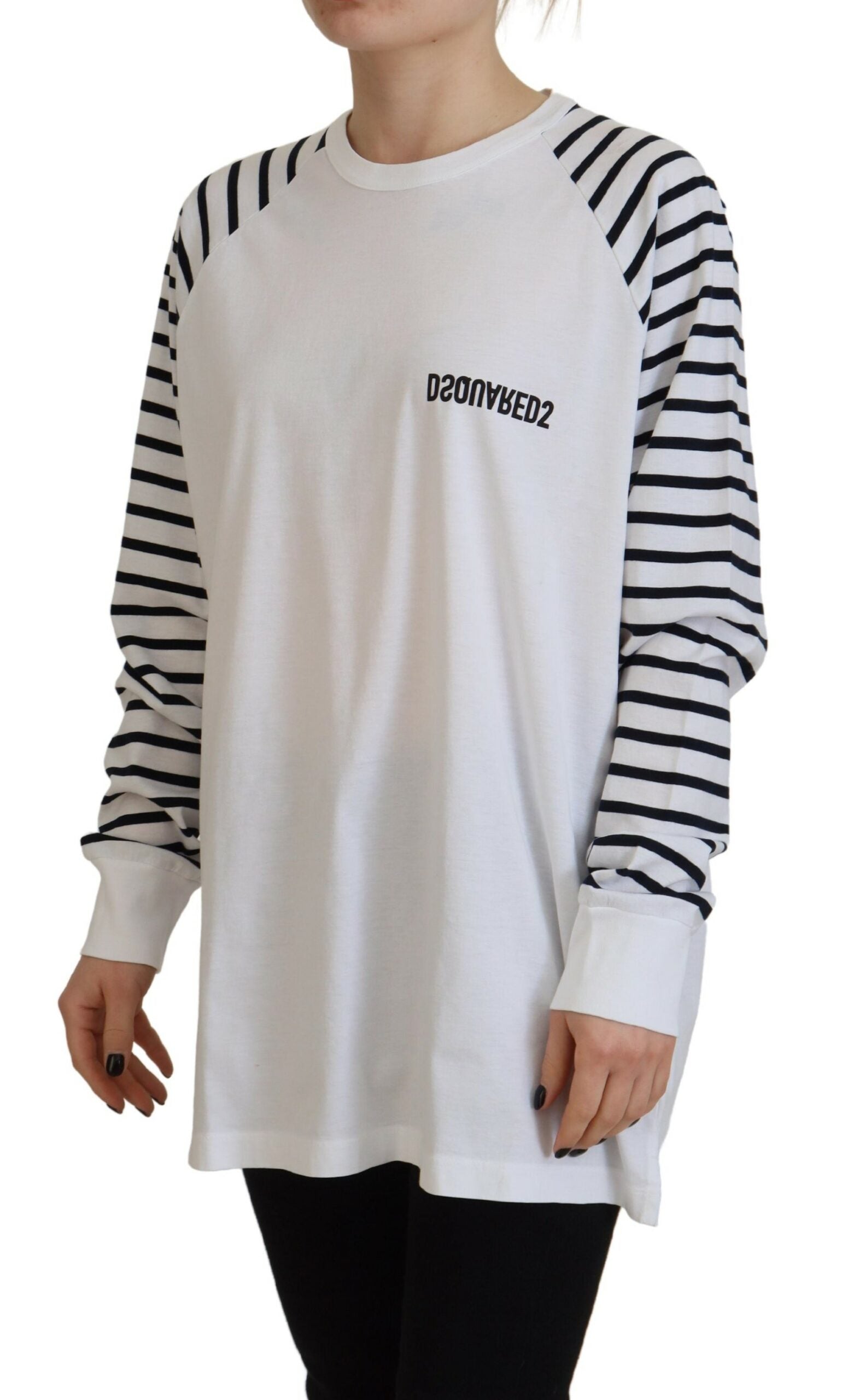 Dsquared² White Cotton Striped Crew Neck Short Sleeve Sweater | Regal Royce