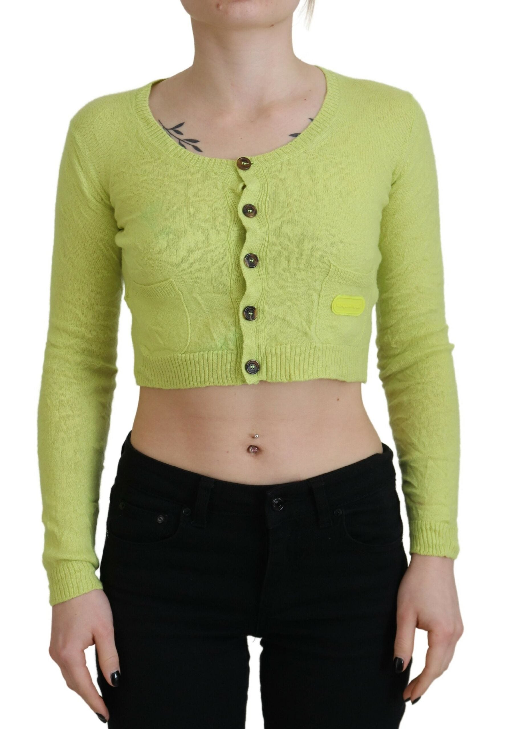 Dsquared² Yellow Green Cashmere Long Sleeves Cropped Sweater | Regal Royce