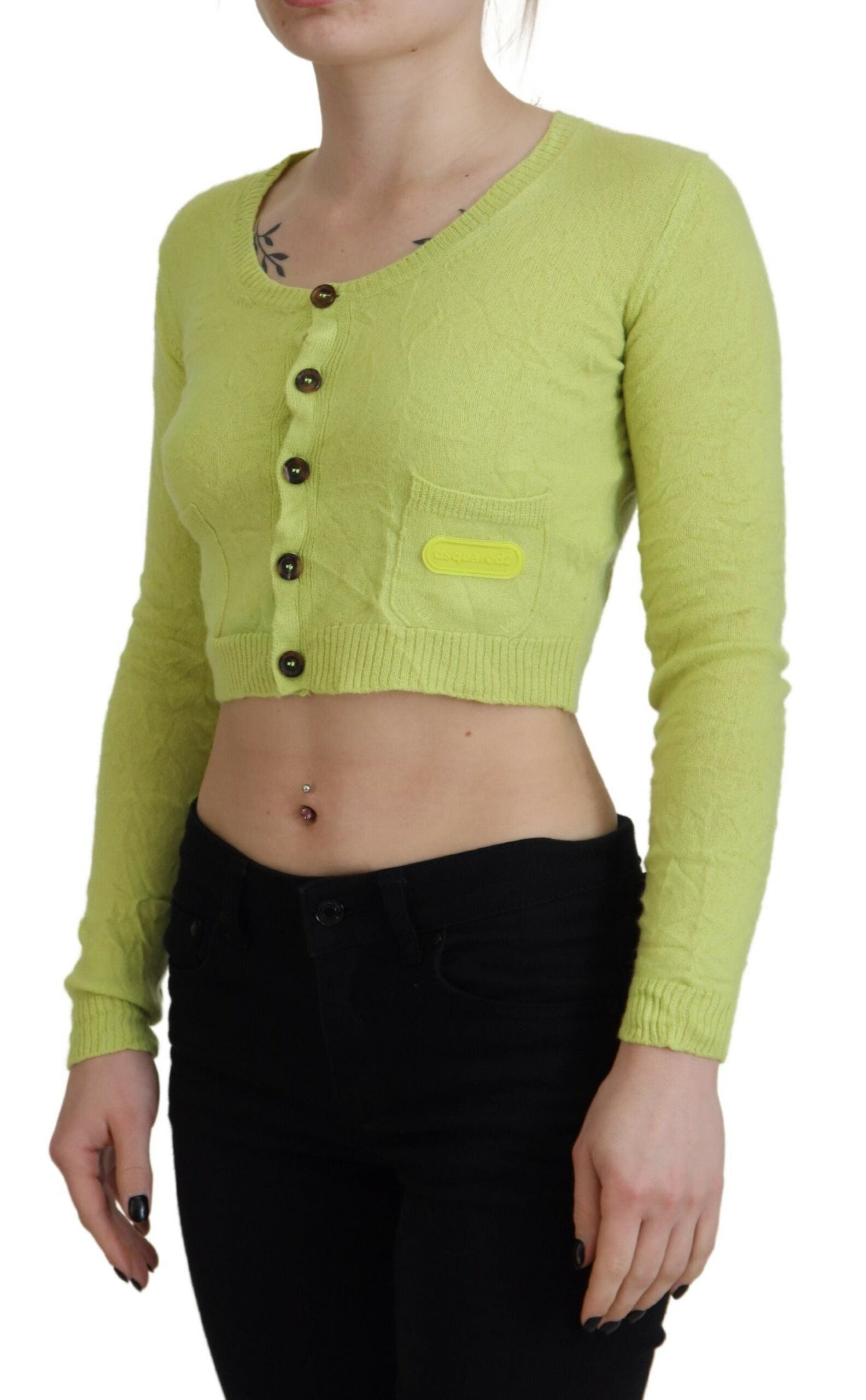 Dsquared² Yellow Green Cashmere Long Sleeves Cropped Sweater | Regal Royce