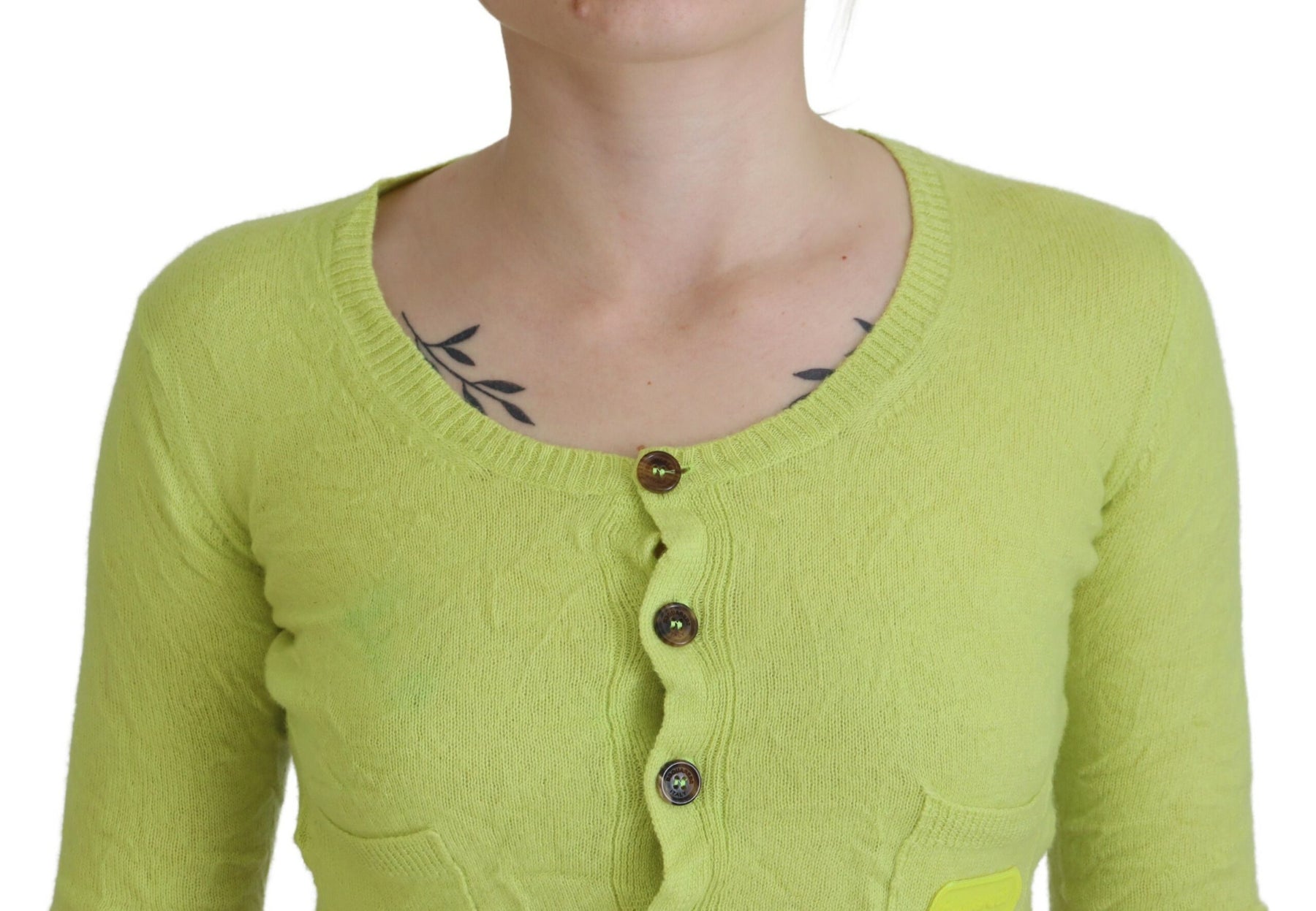 Dsquared² Yellow Green Cashmere Long Sleeves Cropped Sweater | Regal Royce