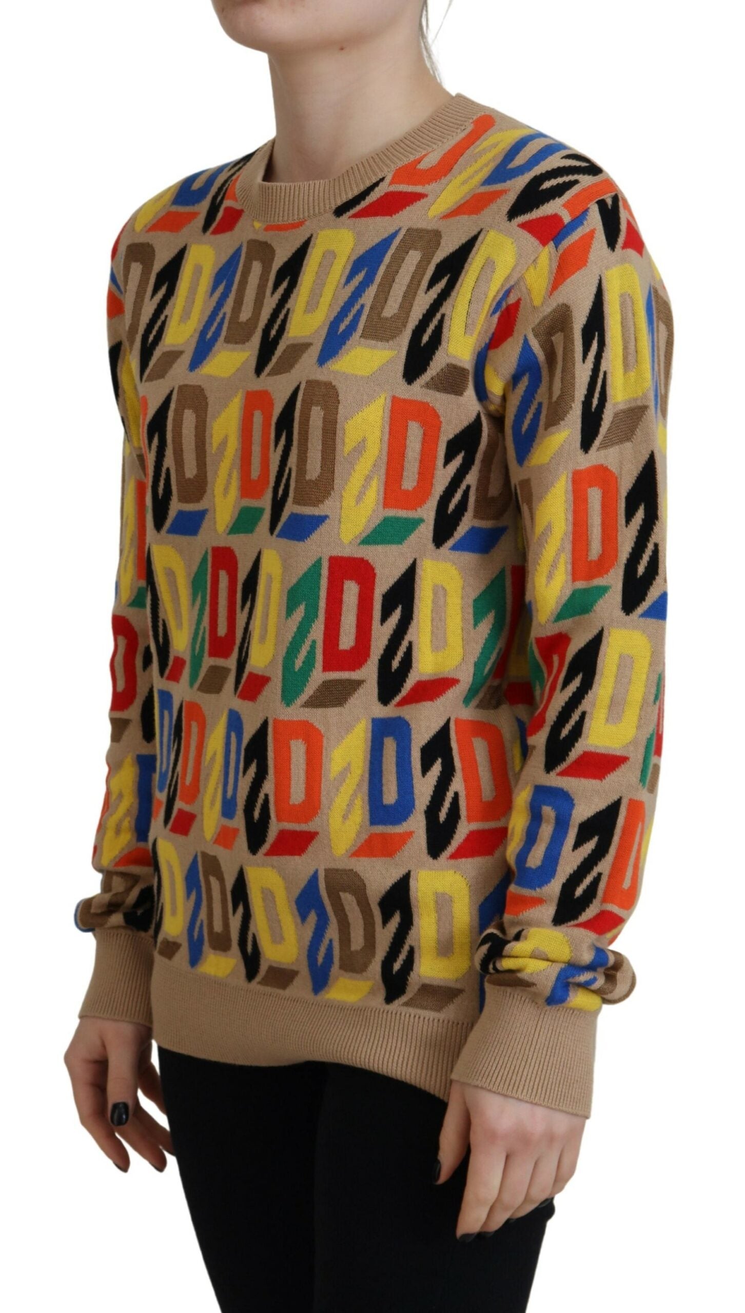 Dsquared² Brown Cotton Long Sleeve Crew Neck Printed Sweater | Regal Royce