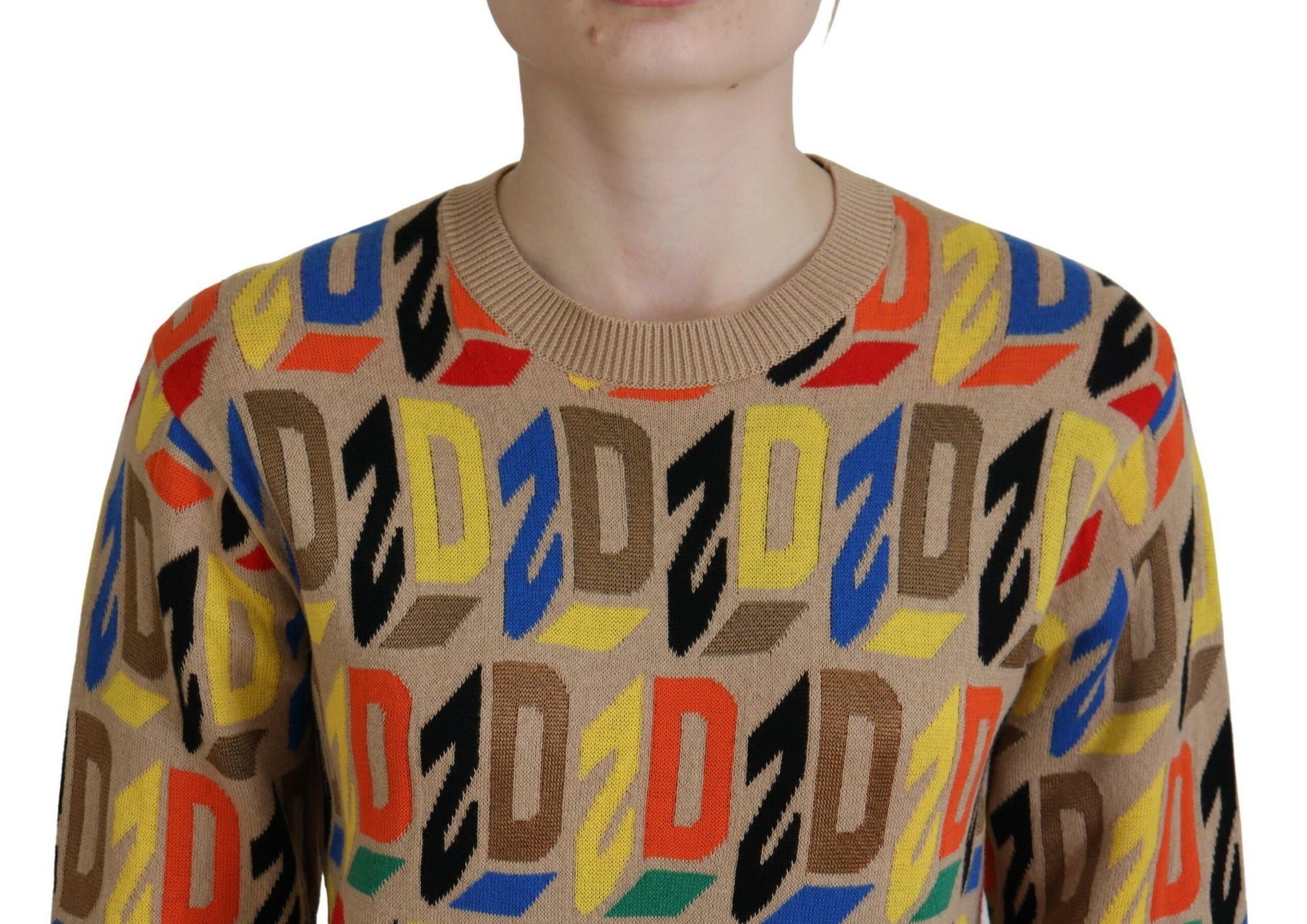 Dsquared² Brown Cotton Long Sleeve Crew Neck Printed Sweater | Regal Royce