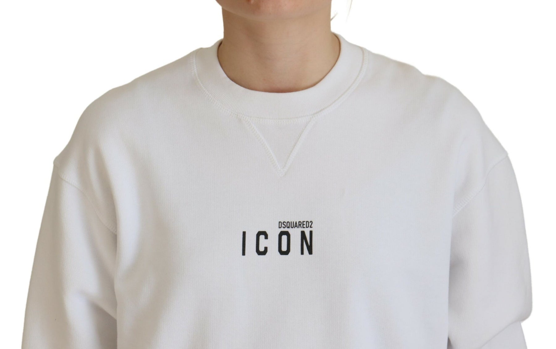 Dsquared² White Cotton Printed Long Sleeve Crew Neck Sweater | Regal Royce