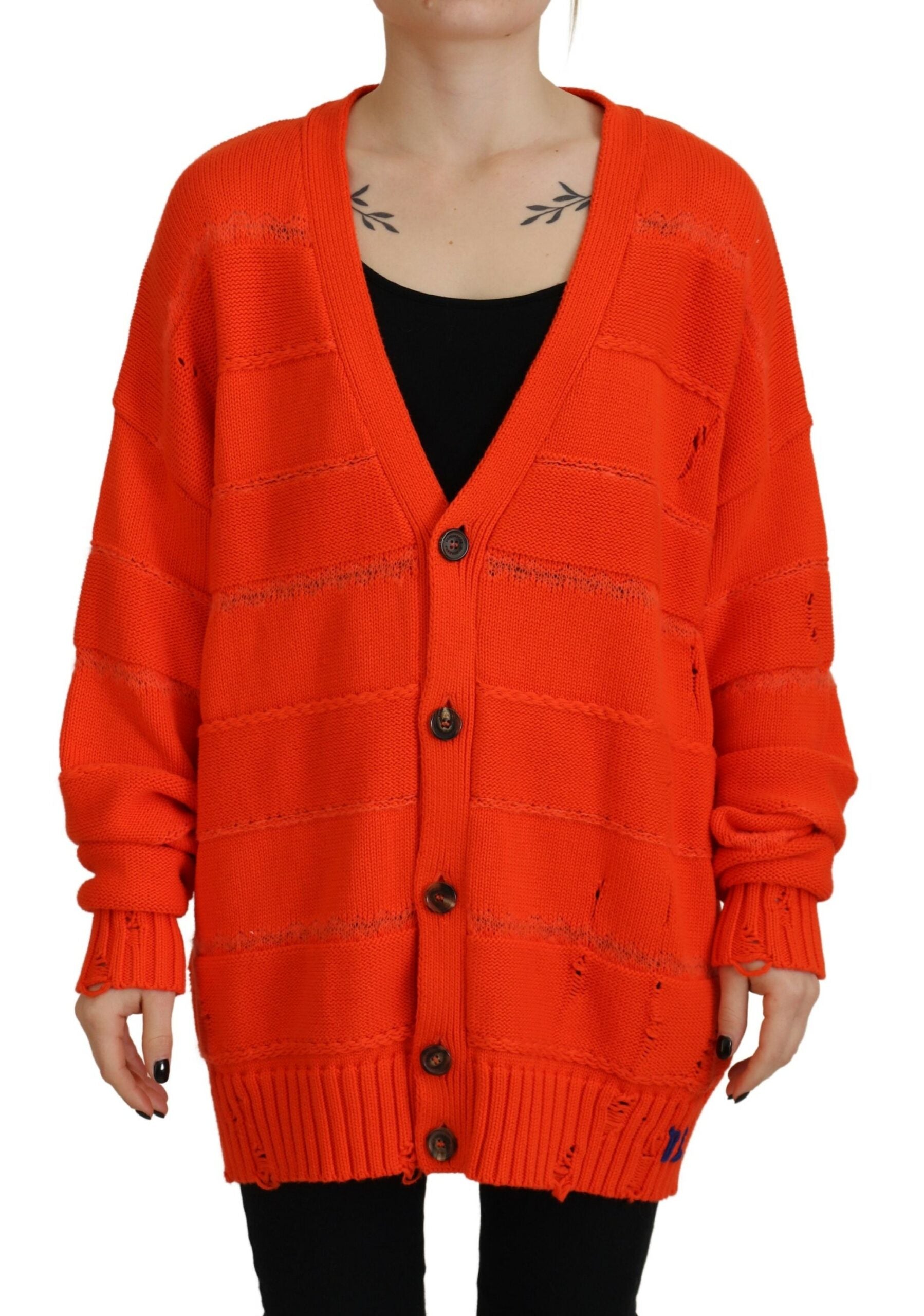 Dsquared² Orange Cotton Knitted Buttoned Cardigan Sweater | Regal Royce