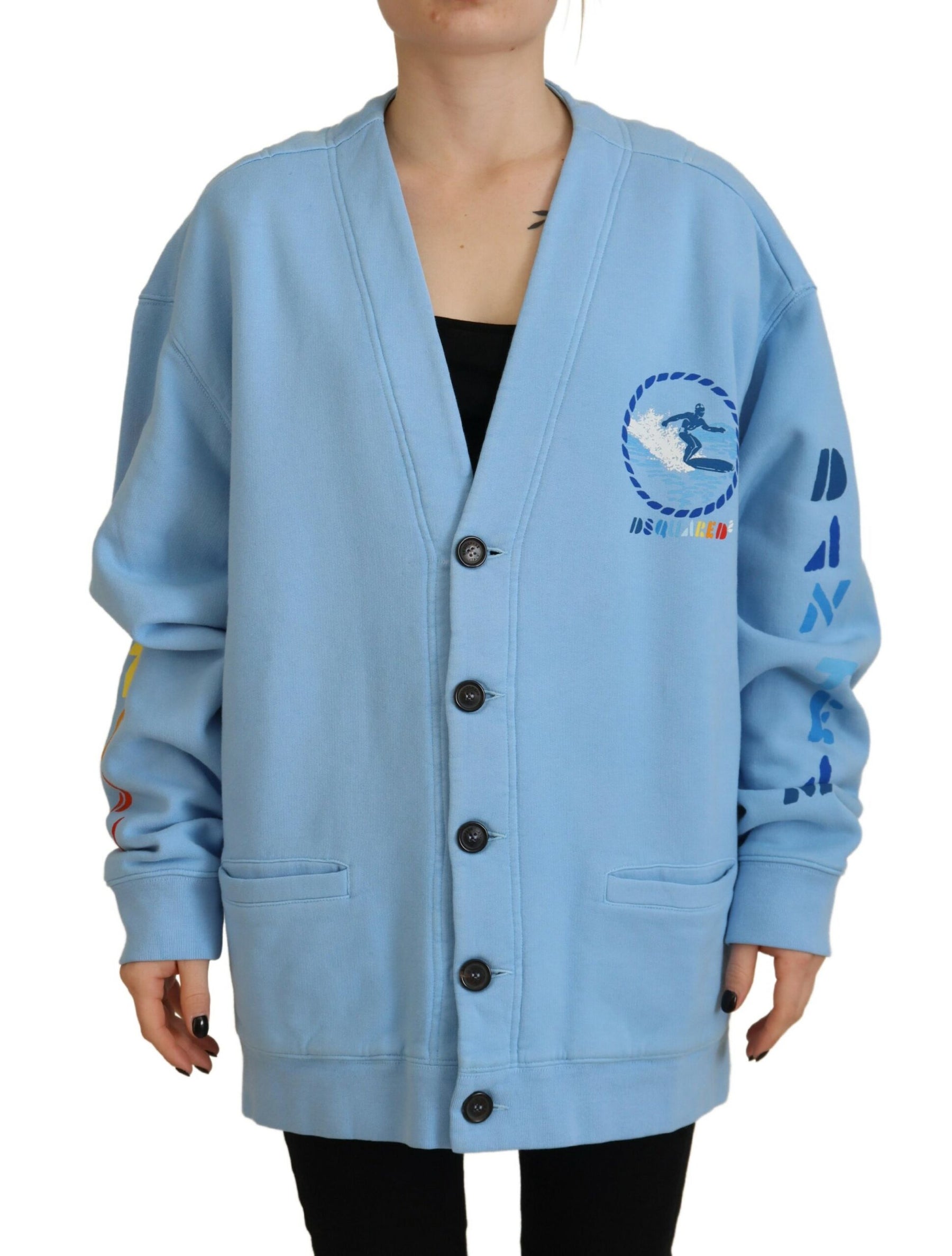 Dsquared² Blue Cotton Knitted Buttoned Cardigan Sweater | Regal Royce