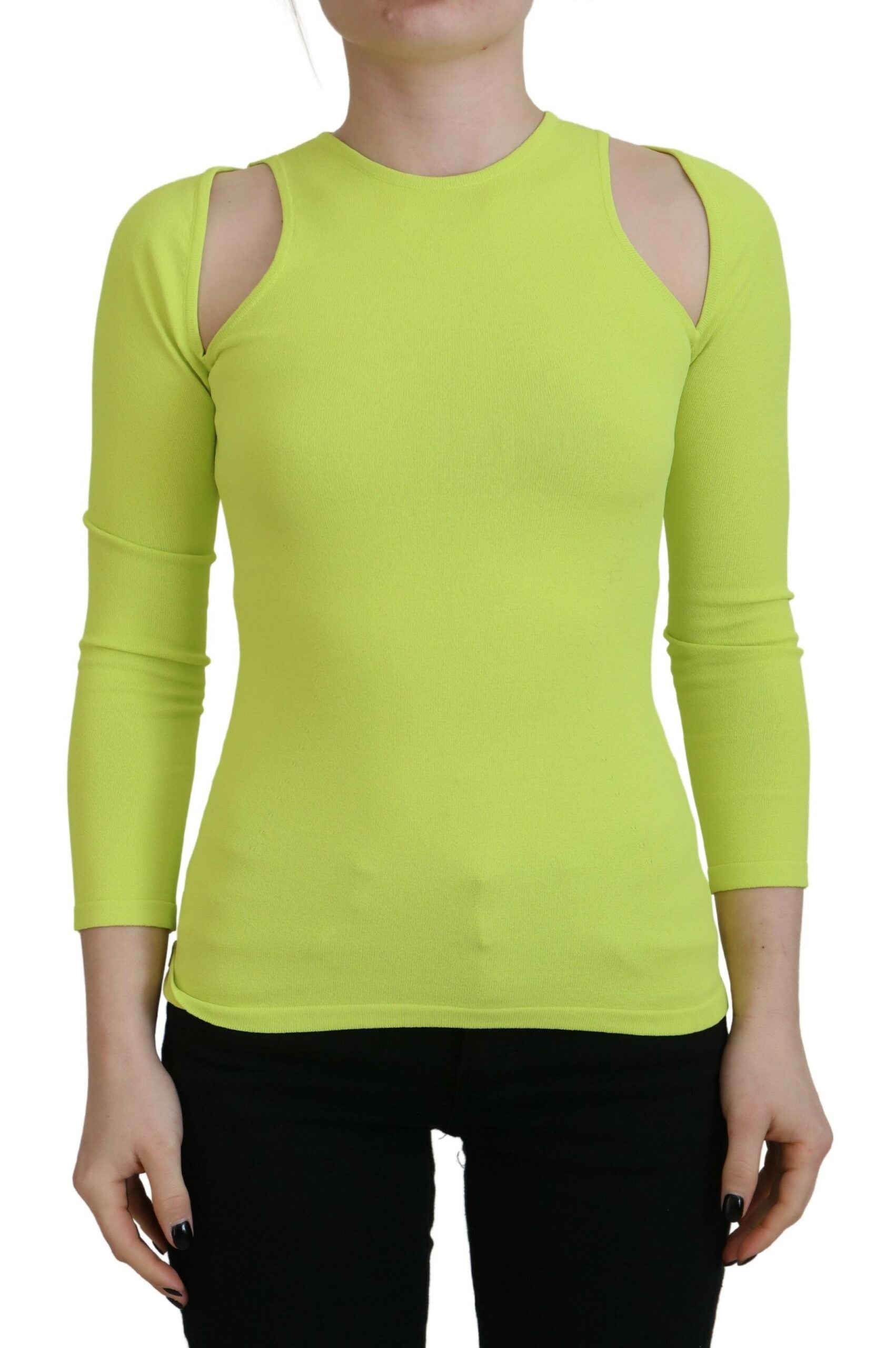 Dsquared² Yellow Green Viscose Open Shoulder Long Sleeves Top | Regal Royce