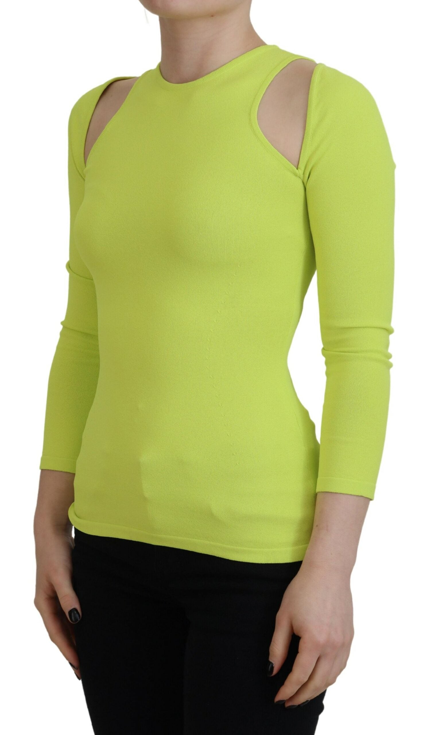 Dsquared² Yellow Green Viscose Open Shoulder Long Sleeves Top | Regal Royce