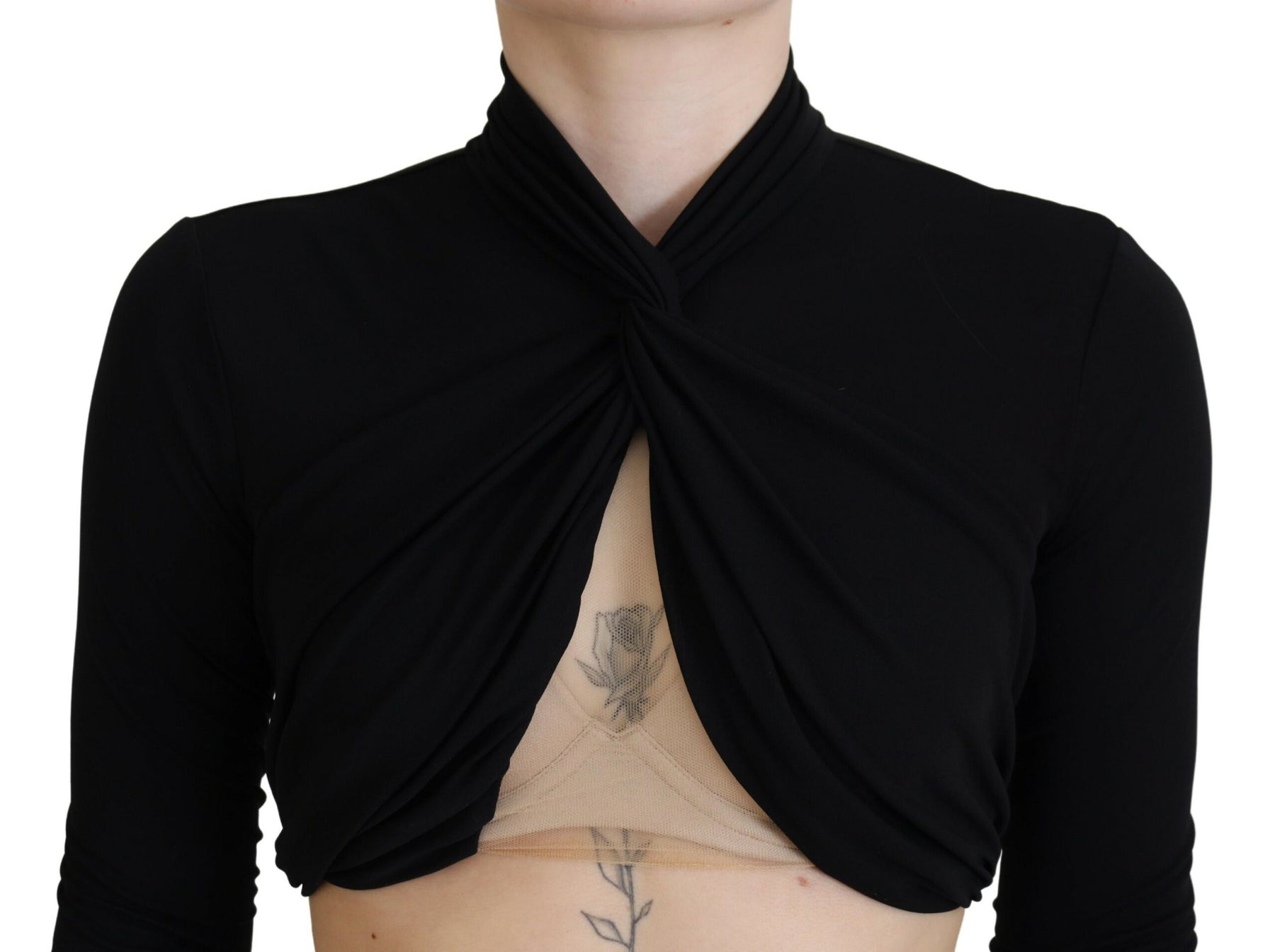 Dsquared² Black Cut Out Viscose Cropped Long Sleeves Top | Regal Royce