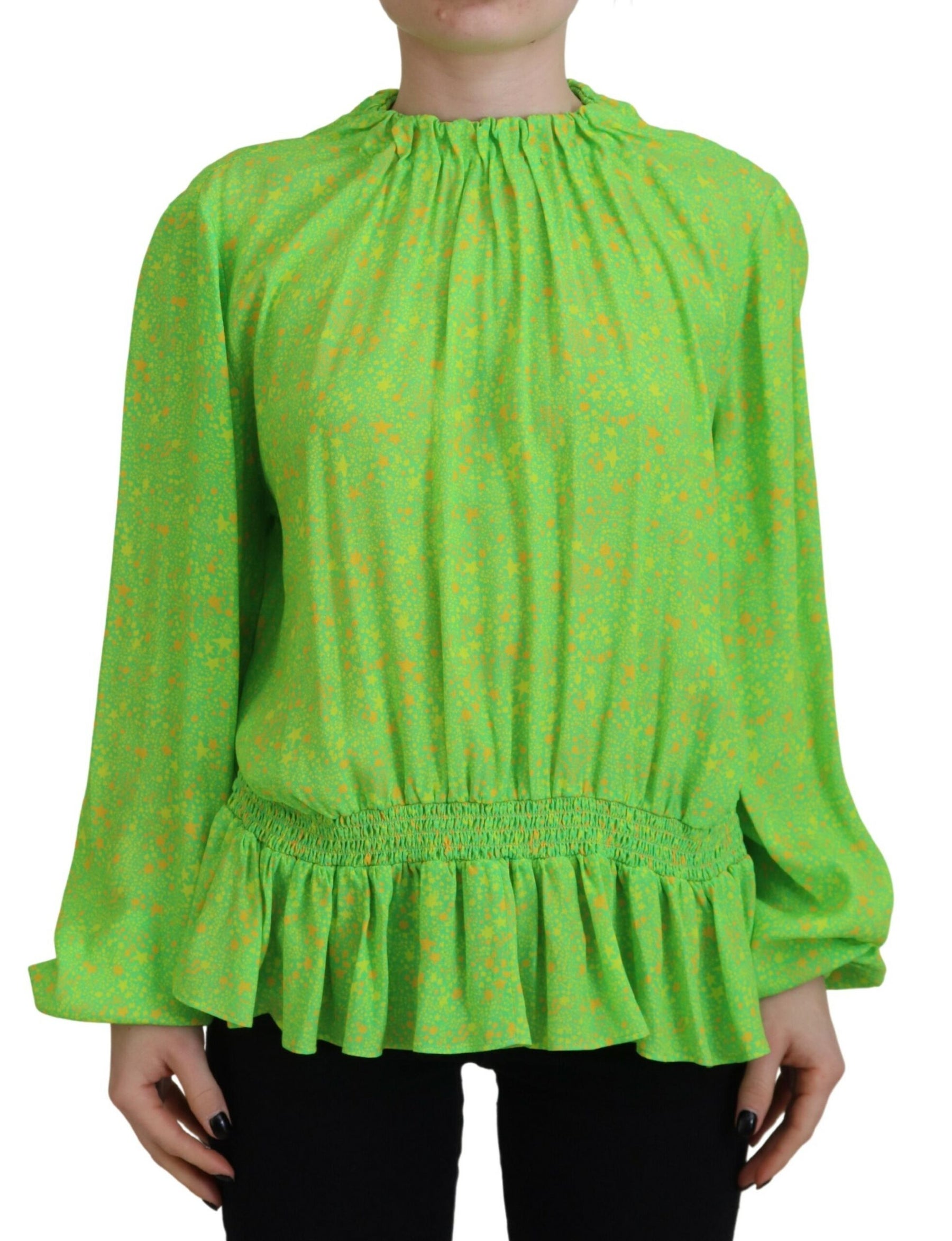 Dsquared² Green Stars Print Viscose Long Sleeves Blouse Top | Regal Royce