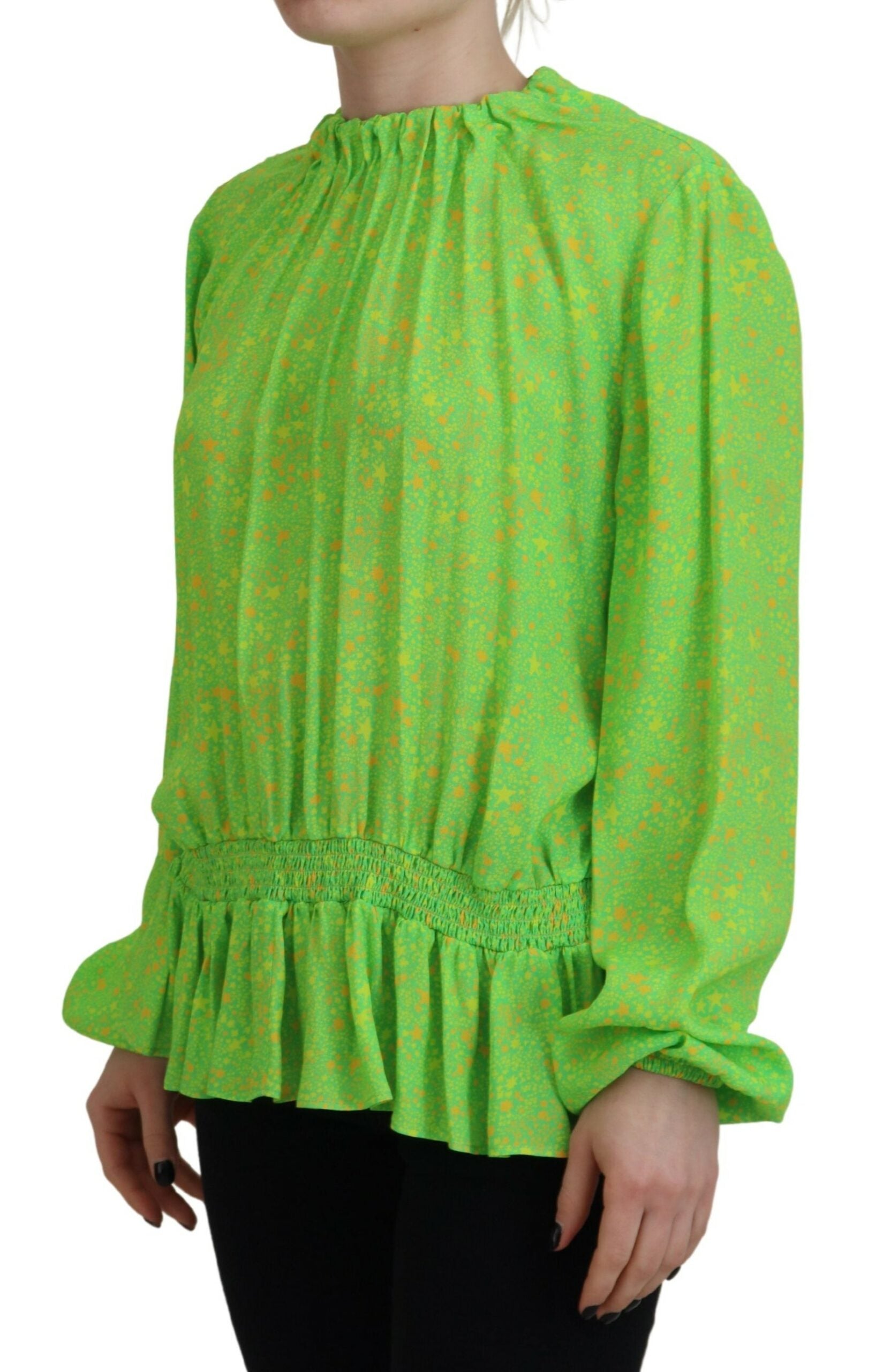 Dsquared² Green Stars Print Viscose Long Sleeves Blouse Top | Regal Royce