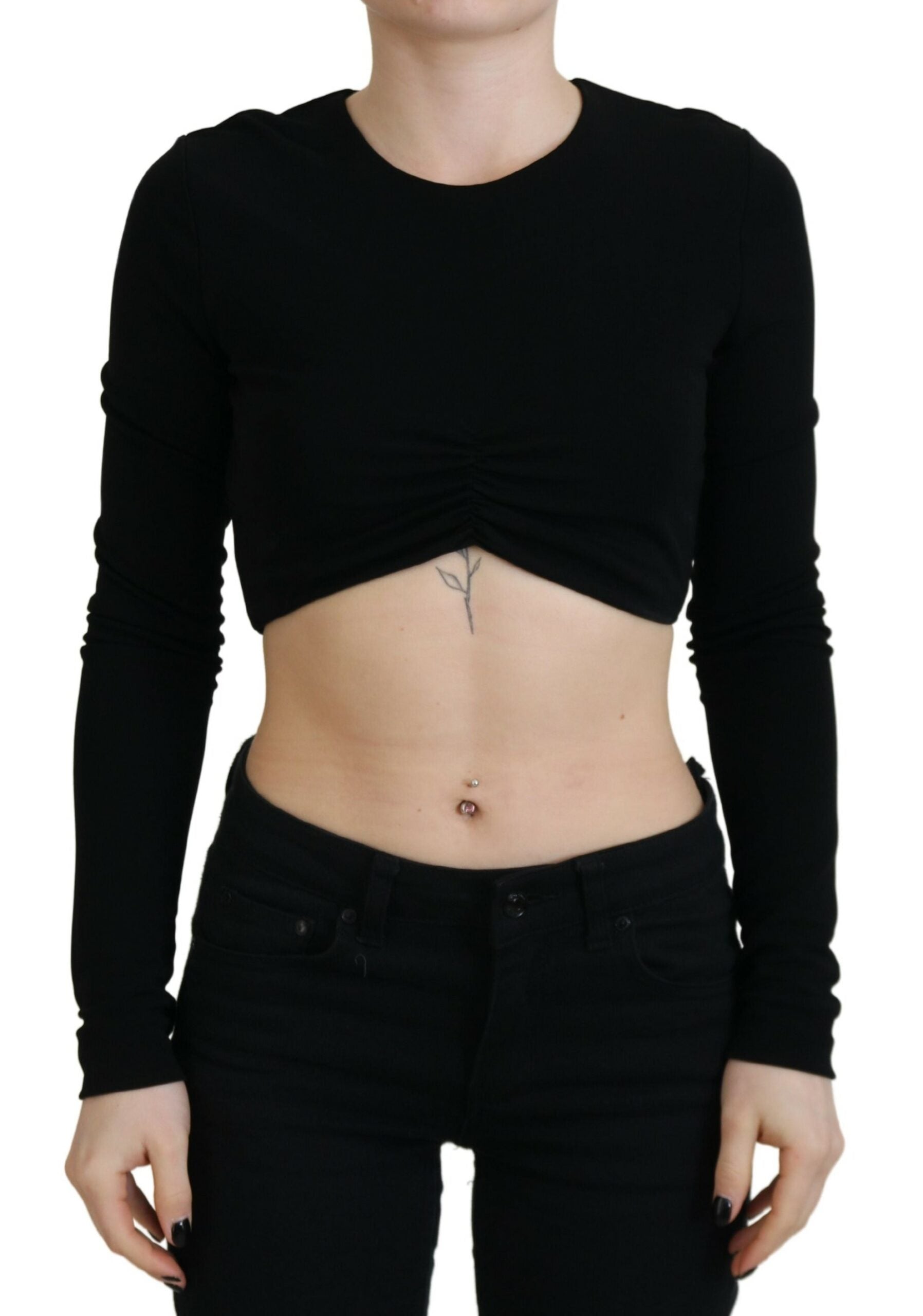 Dsquared² Black Viscose Cropped Round Neck Long Sleeves Top | Regal Royce