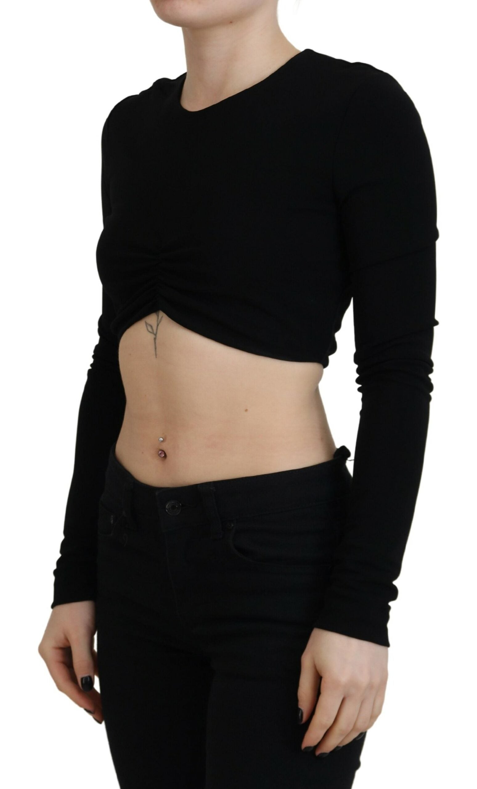 Dsquared² Black Viscose Cropped Round Neck Long Sleeves Top | Regal Royce