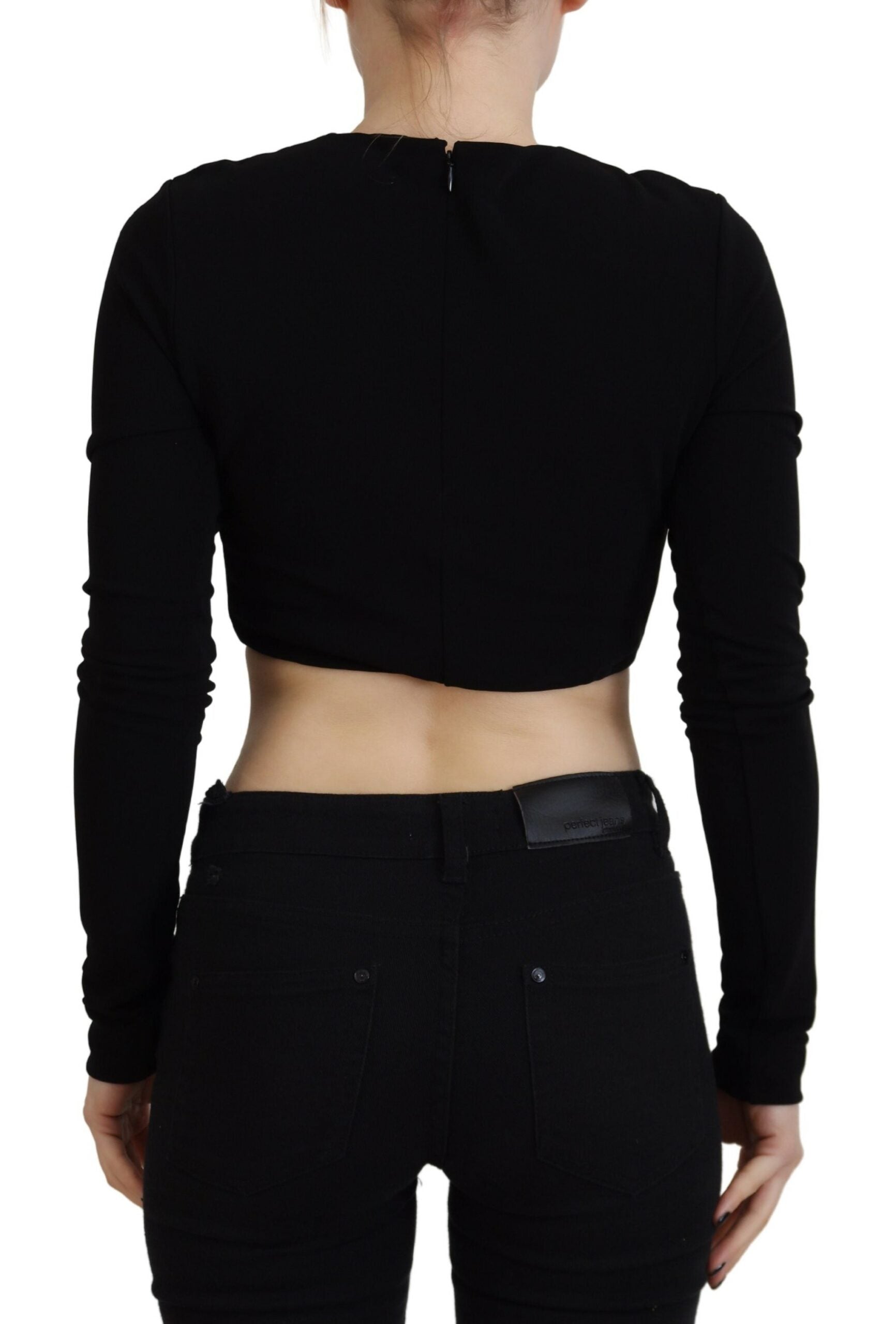 Dsquared² Black Viscose Cropped Round Neck Long Sleeves Top | Regal Royce