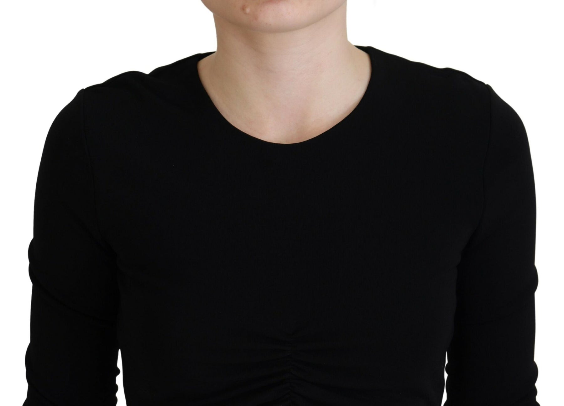 Dsquared² Black Viscose Cropped Round Neck Long Sleeves Top | Regal Royce