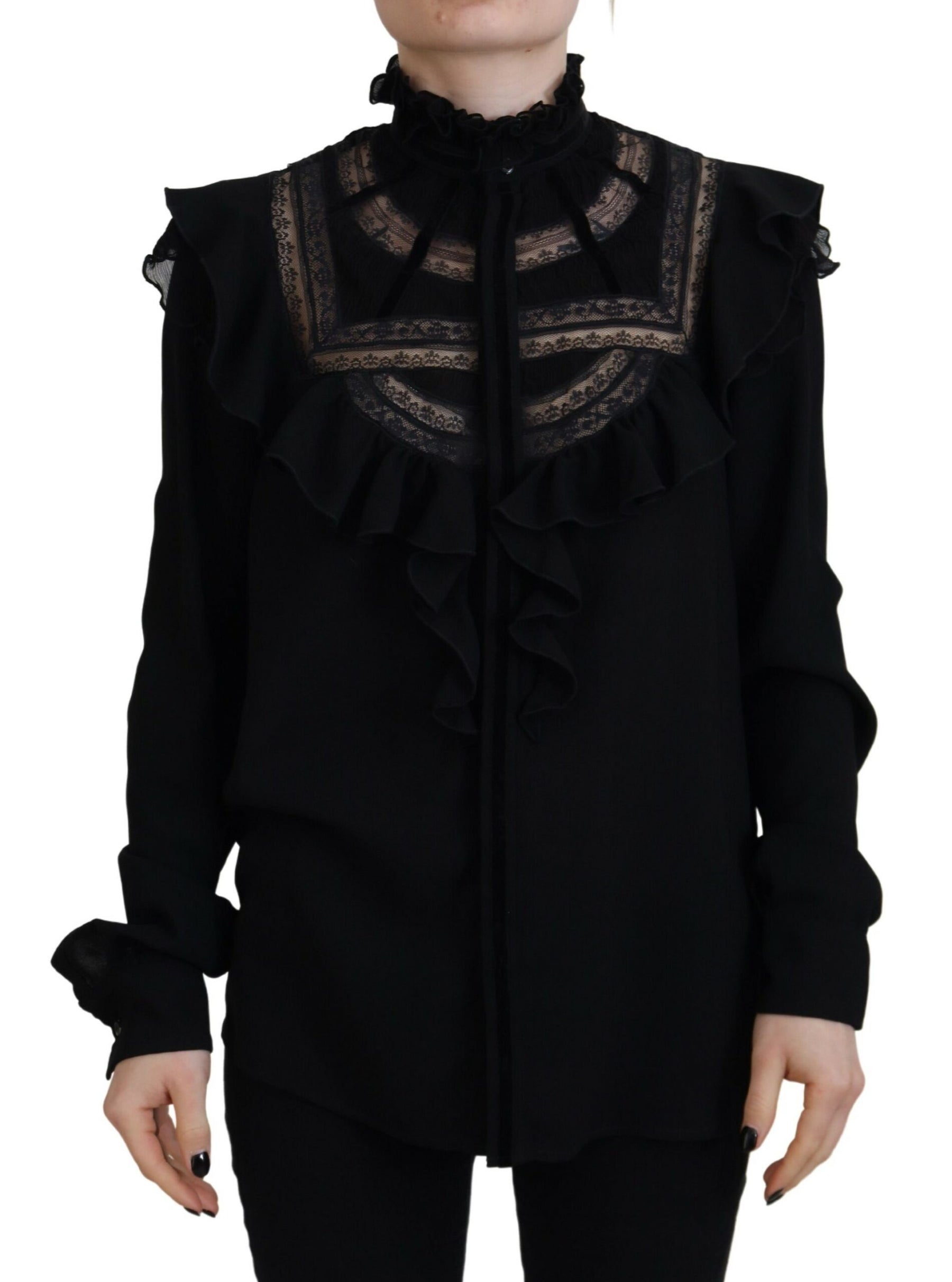 Dsquared² Black Lace Trim Turtle Neck Long Sleeves Top | Regal Royce