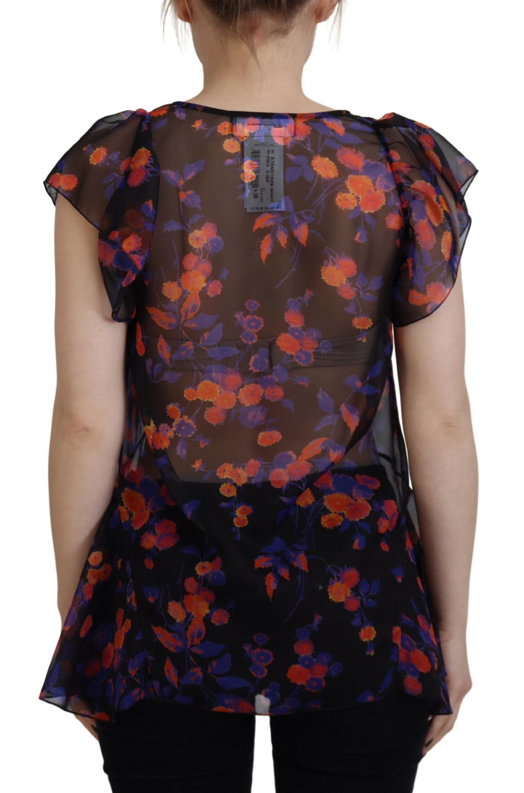 Dsquared² Black Floral Print Short Sleeves V-neck Blouse Top | Regal Royce