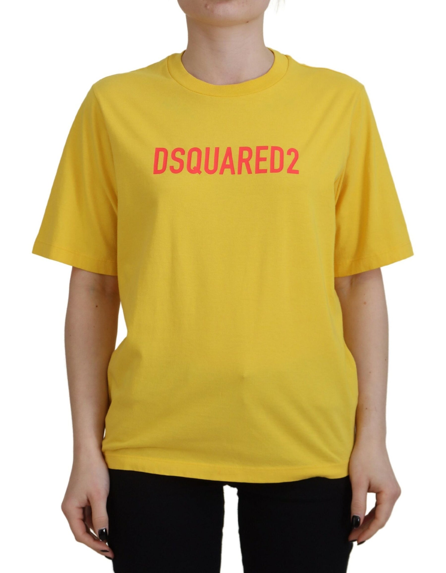 Dsquared² Yellow Logo Print Cotton Crewneck Easy Tee T-shirt | Regal Royce