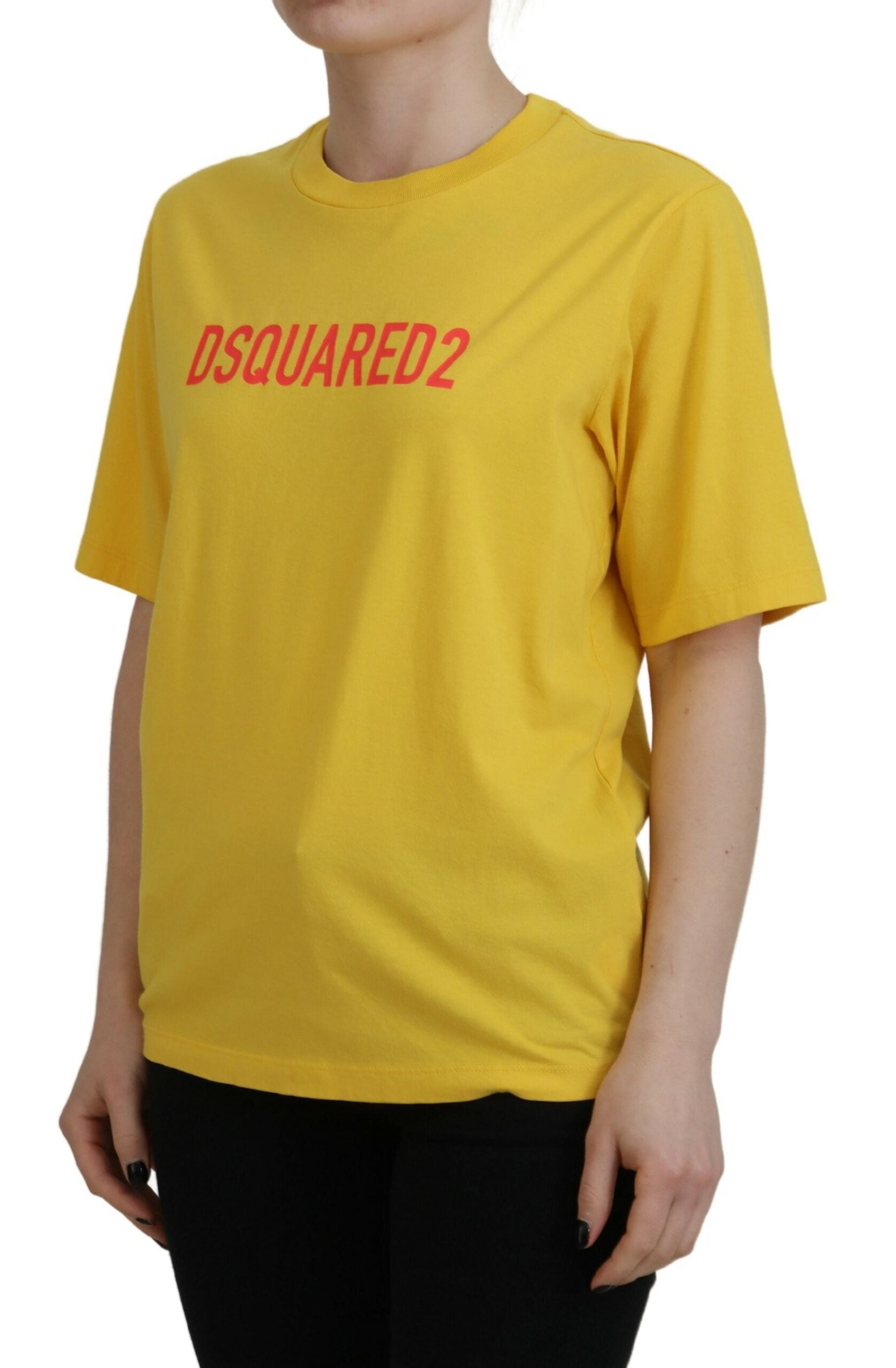 Dsquared² Yellow Logo Print Cotton Crewneck Easy Tee T-shirt | Regal Royce