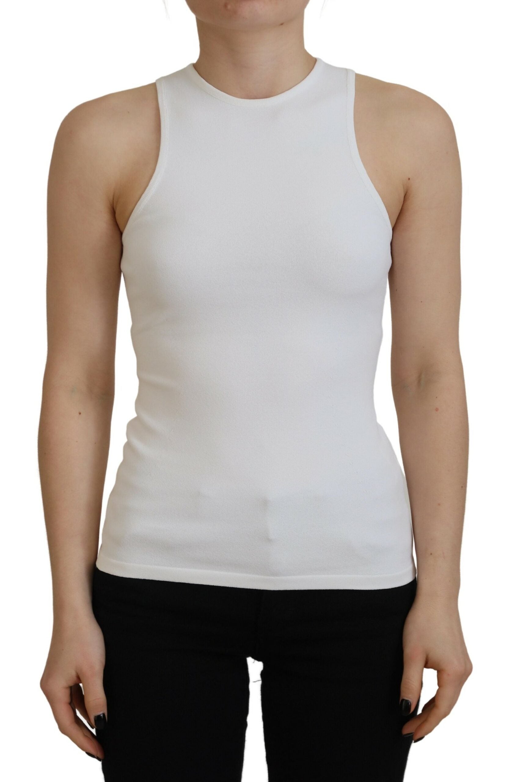 Dsquared² White Viscose Sleeveless Round Neck Tank T-shirt | Regal Royce