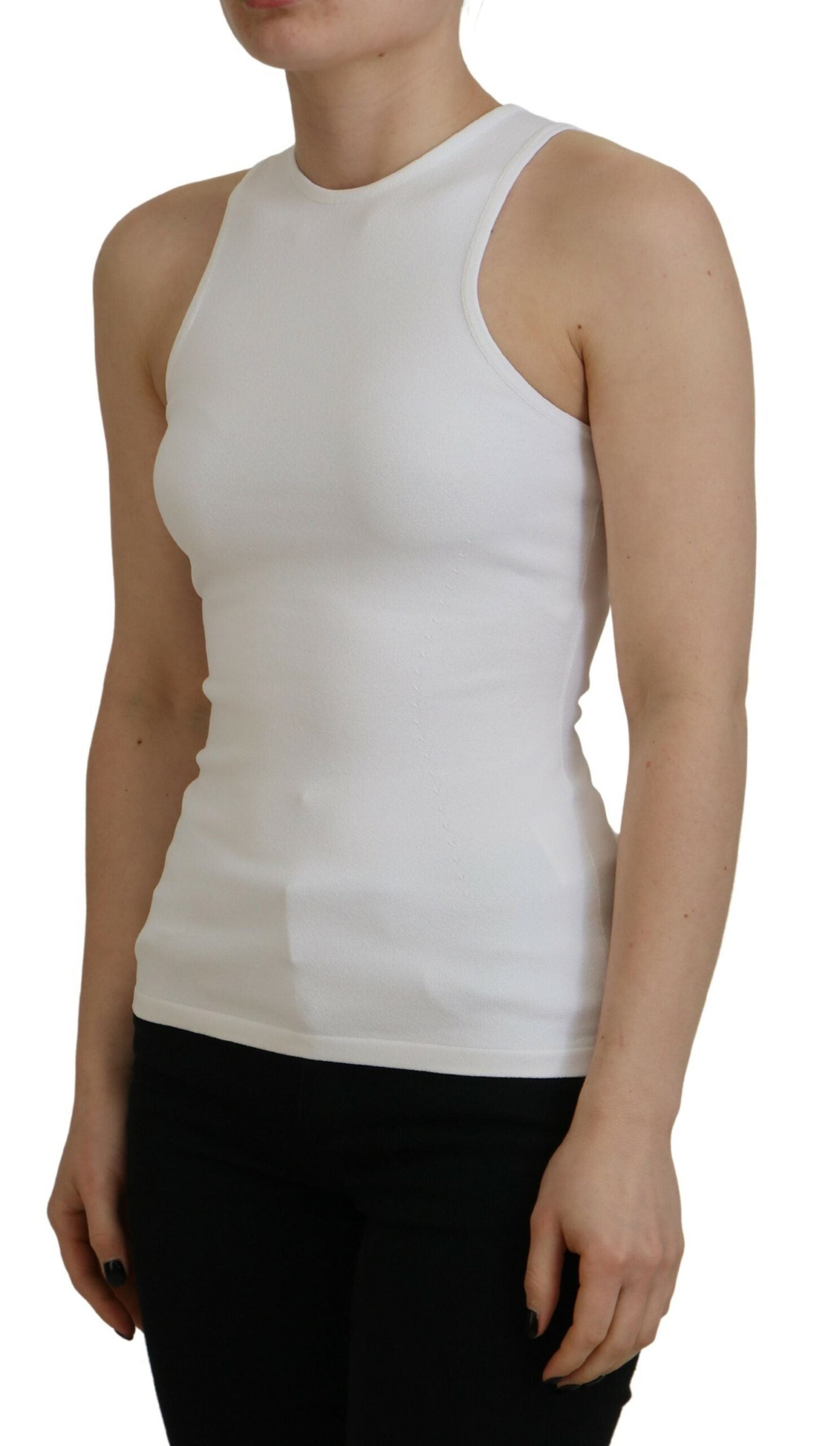 Dsquared² White Viscose Sleeveless Round Neck Tank T-shirt | Regal Royce