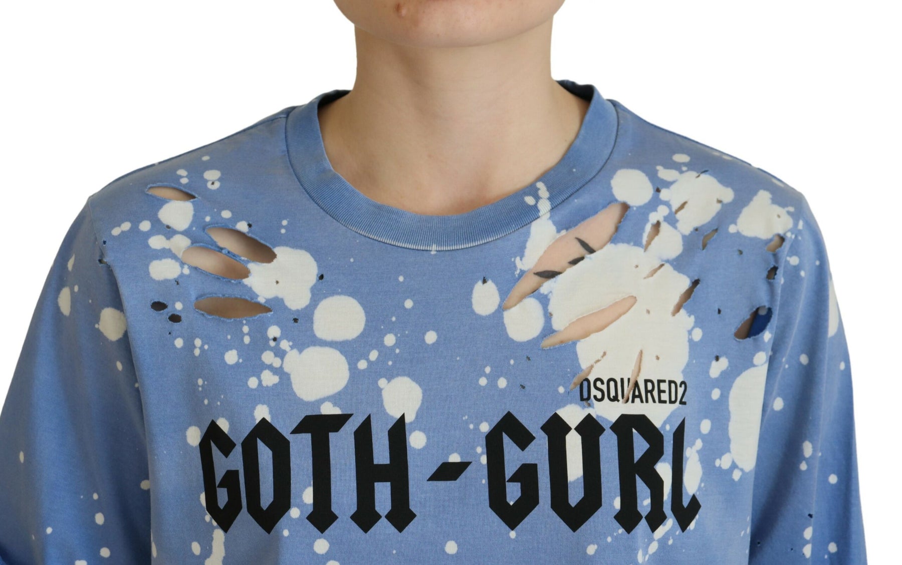 Dsquared² Blue Goth Gurl Print Black Lace Cotton Tee T-shirt | Regal Royce