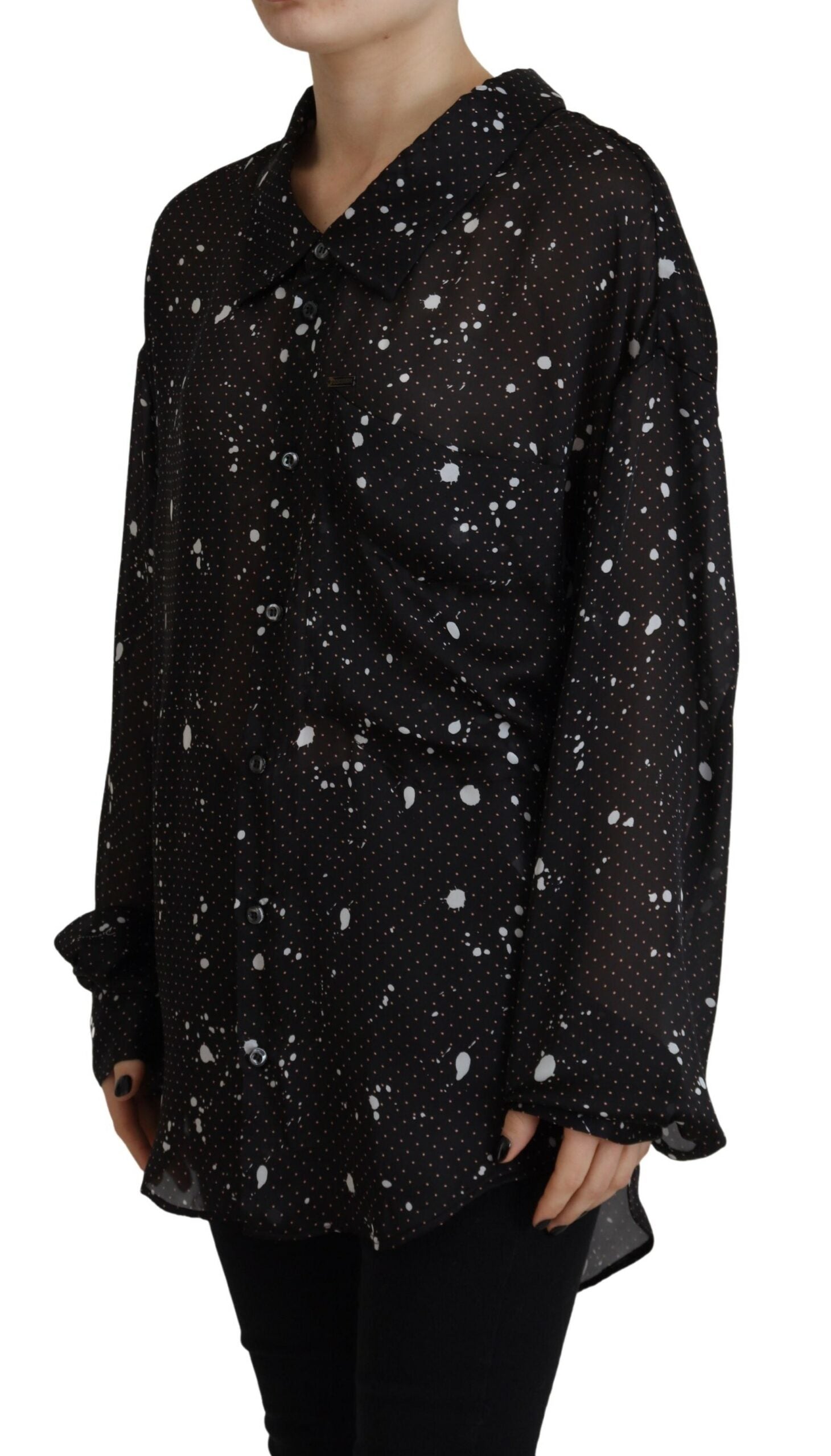 Dsquared² Black Polka Dots Collared Button Down Blouse Top | Regal Royce