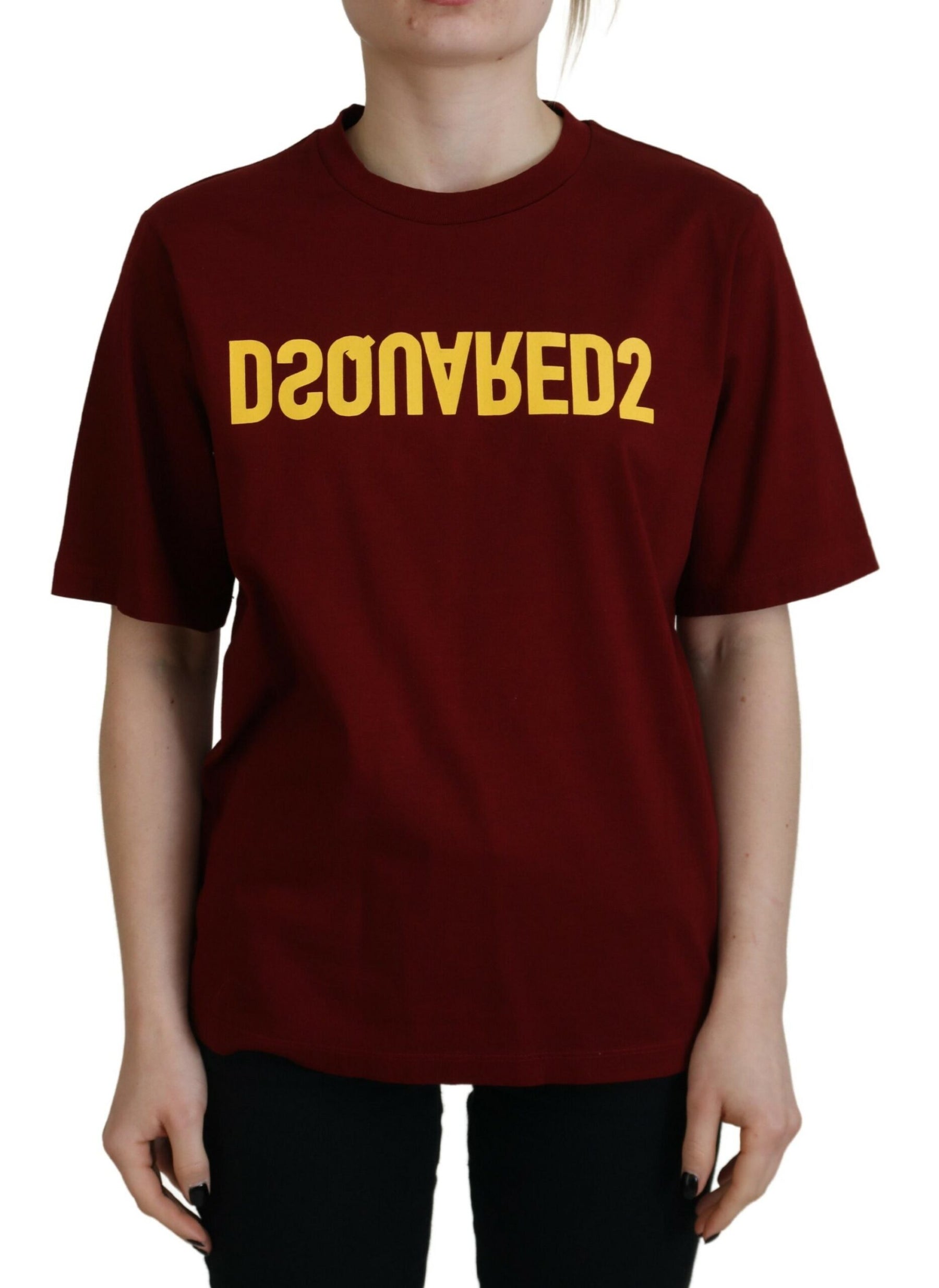 Dsquared² Maroon Logo Cotton Crewneck Short Sleeve Tee T-shirt | Regal Royce