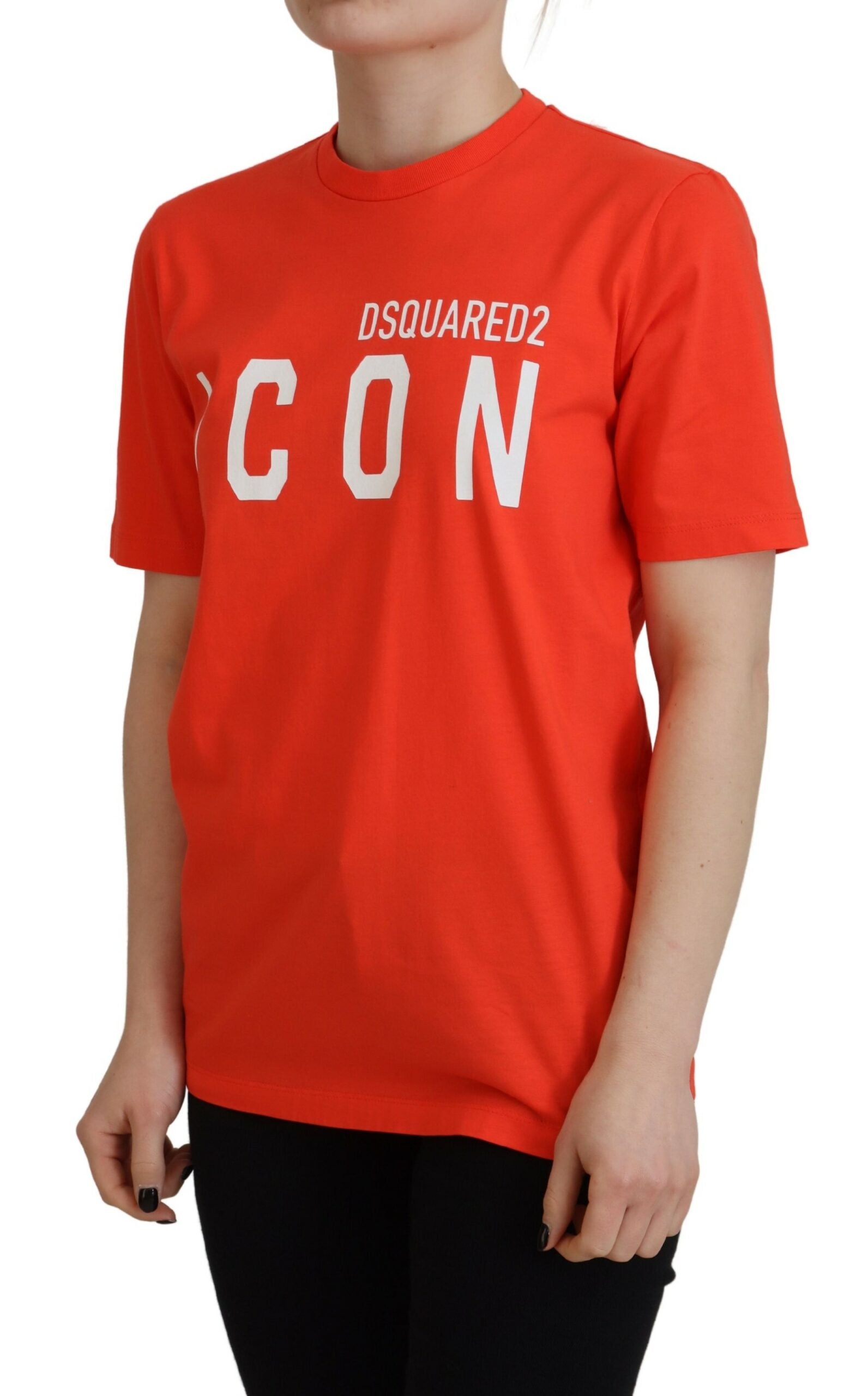 Dsquared² Orange Cotton Shiny Icon East Tee Crewneck T-shirt | Regal Royce