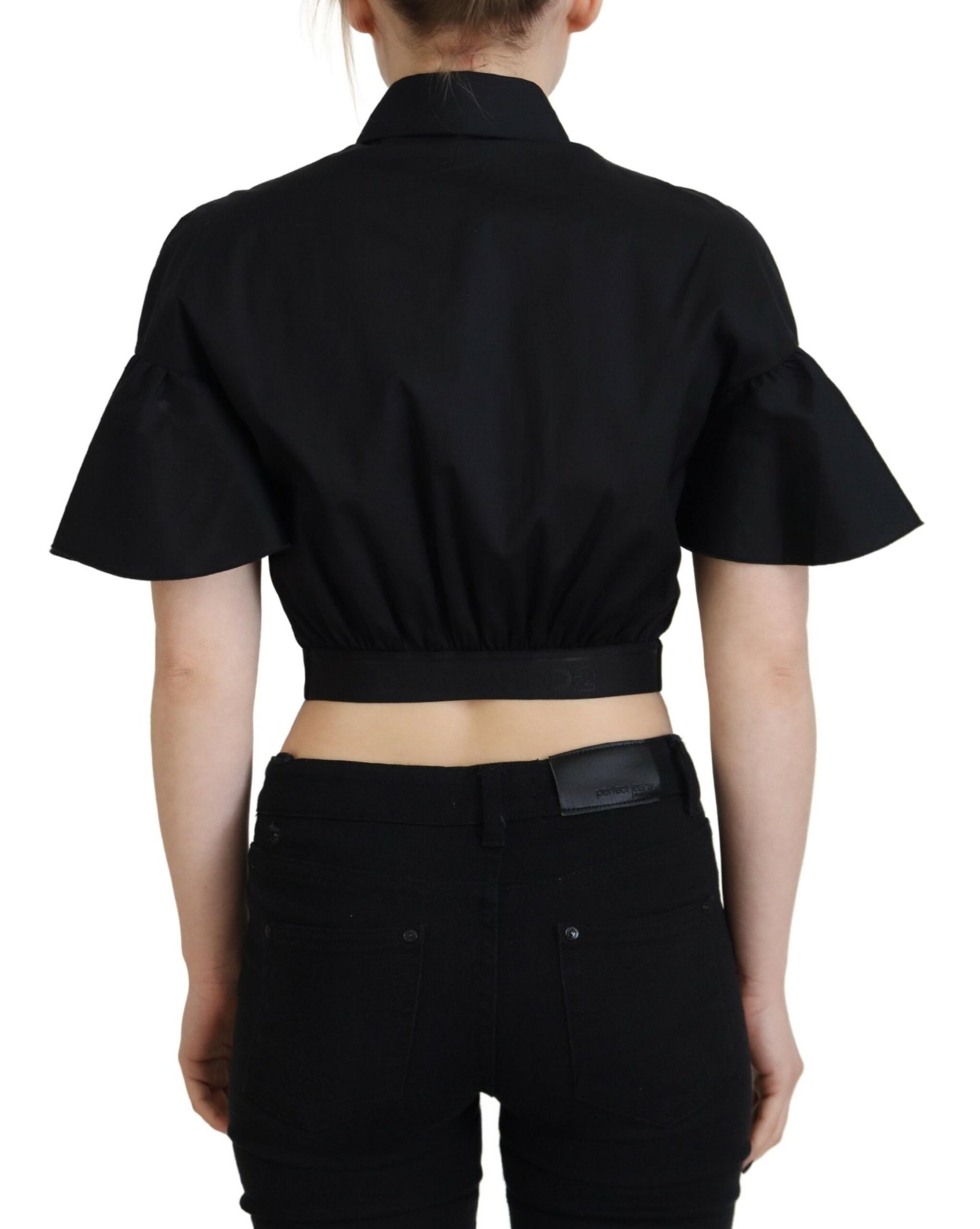 Dsquared² Black Collared Button Down Short Sleeve Cropped Top | Regal Royce