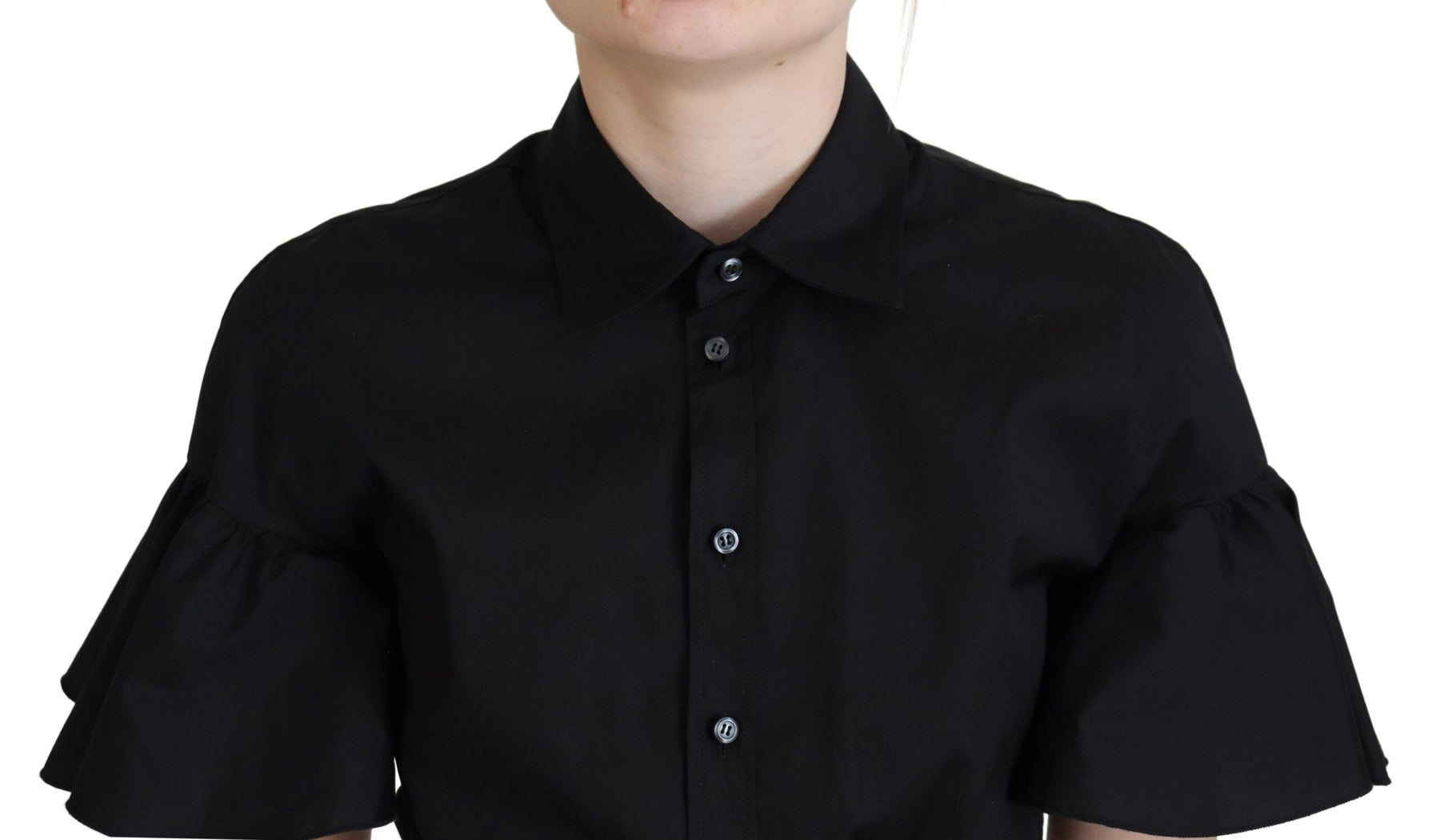 Dsquared² Black Collared Button Down Short Sleeve Cropped Top | Regal Royce